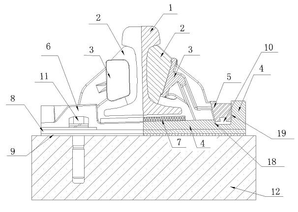 Chute-mounted suspended steel rail vibration reduction fastener