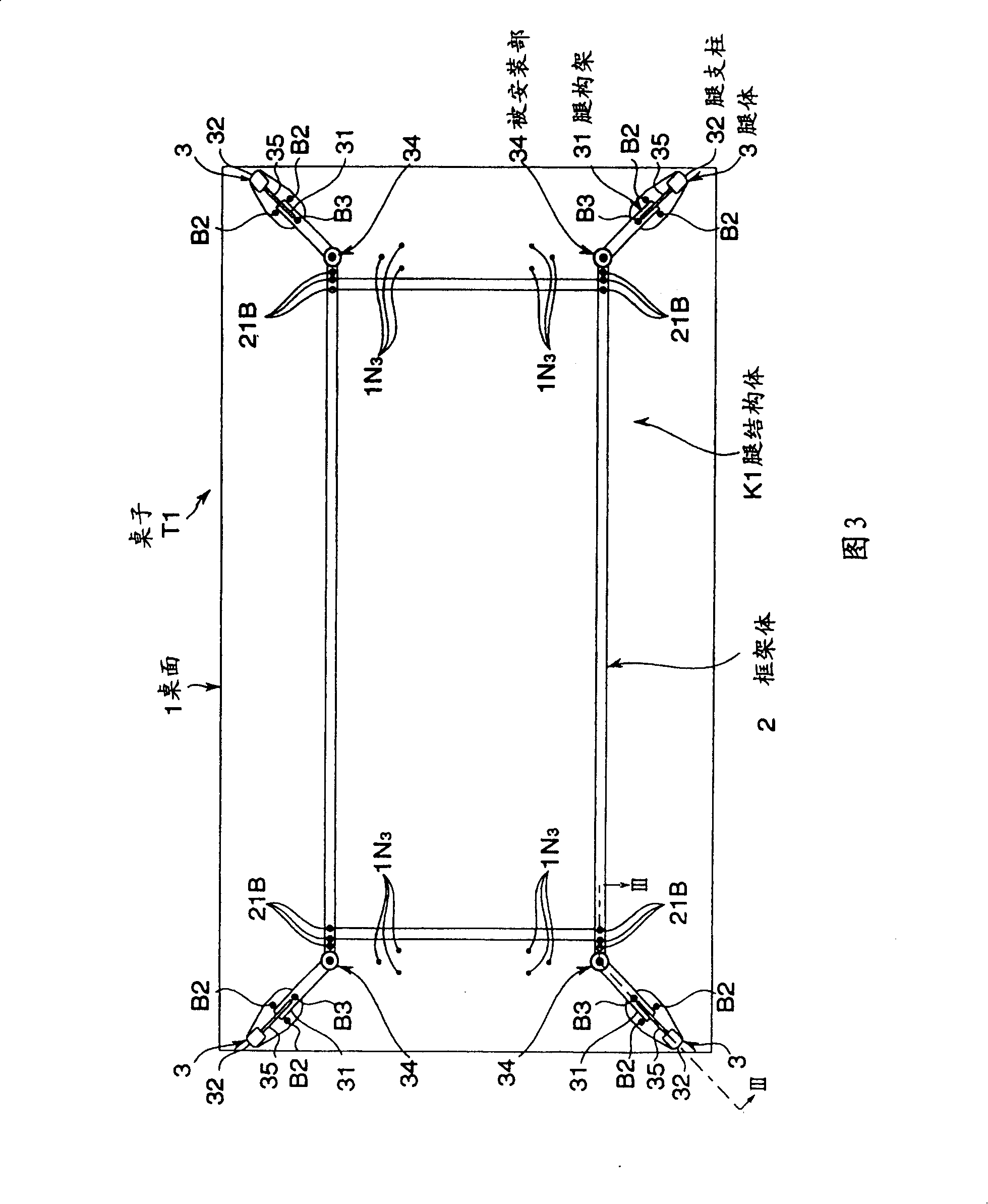 Leg structure and furniture with table top