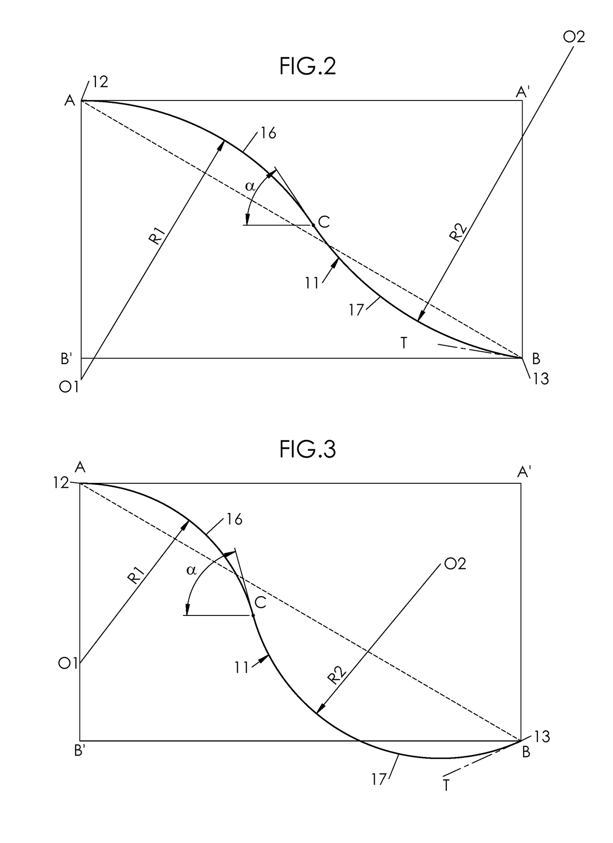 Container provided with a curved invertible diaphragm