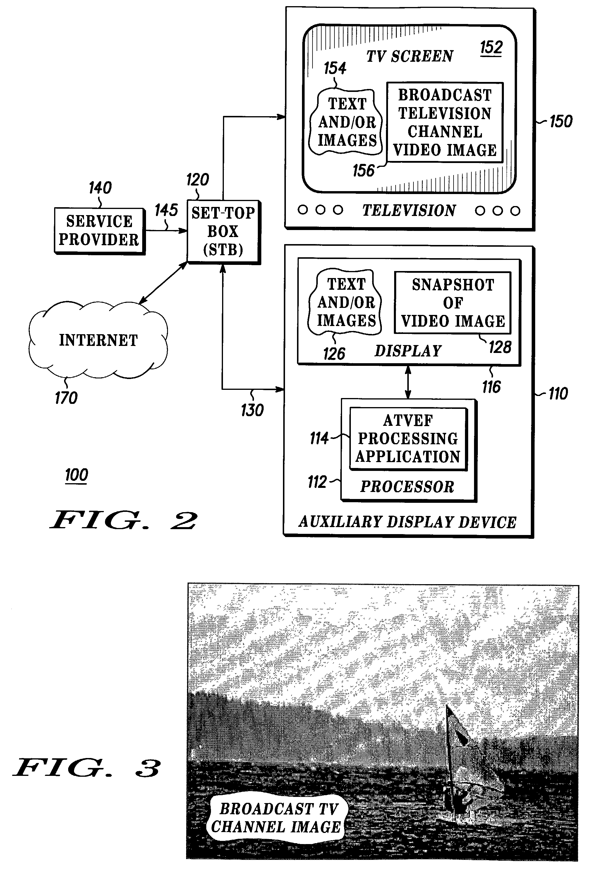 Method and apparatus for forwarding television channel video image snapshots to an auxiliary display device