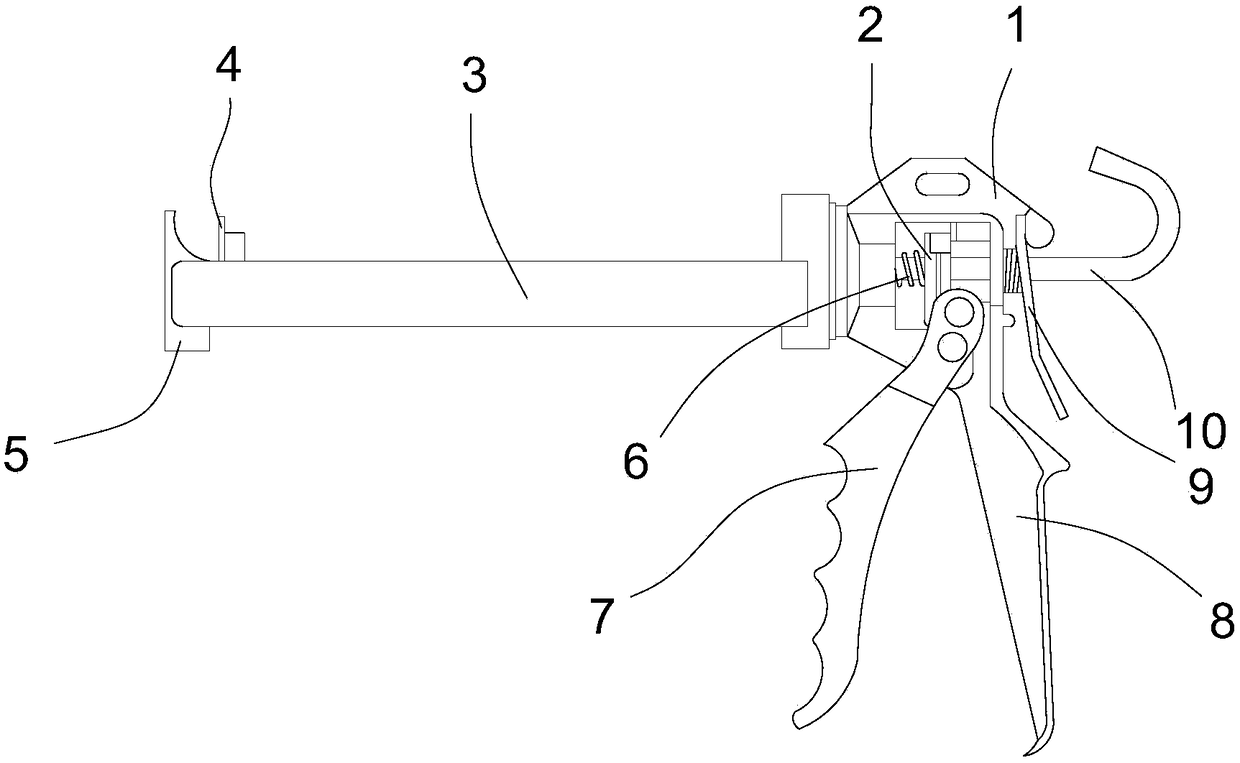 Glue pressing gun with improved pushing component