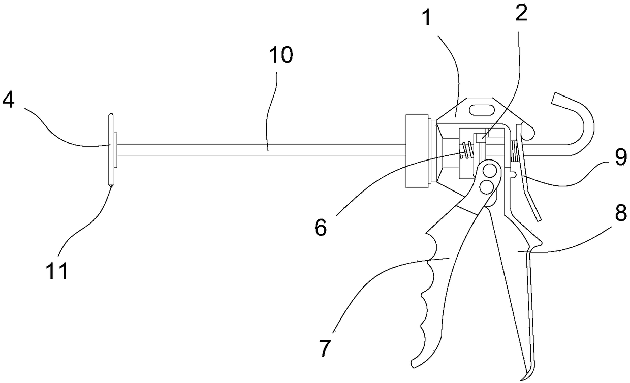 Glue pressing gun with improved pushing component