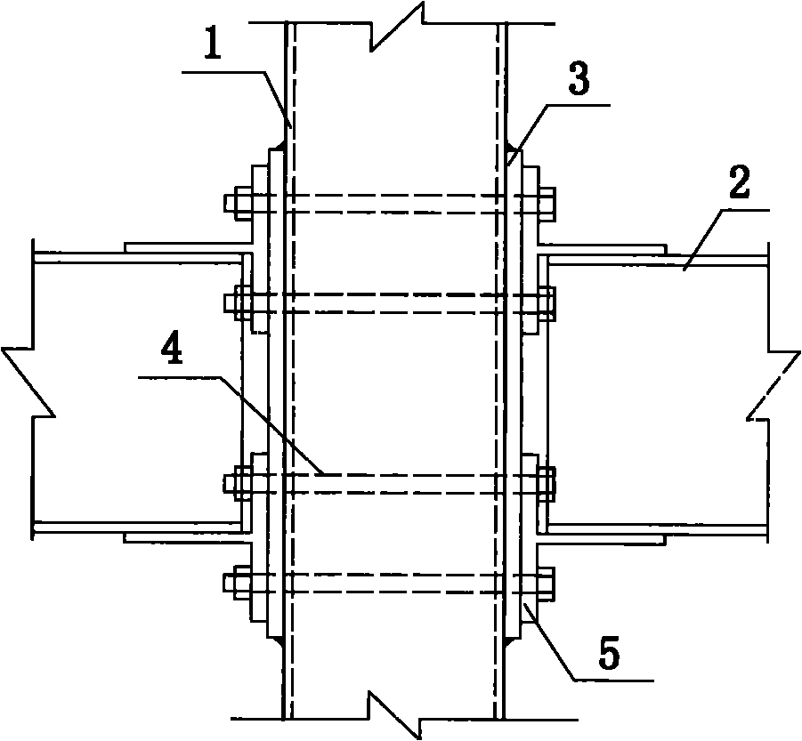 Rectangular steel pipe column and I-steel beam sleeve steel plate bolt connecting node