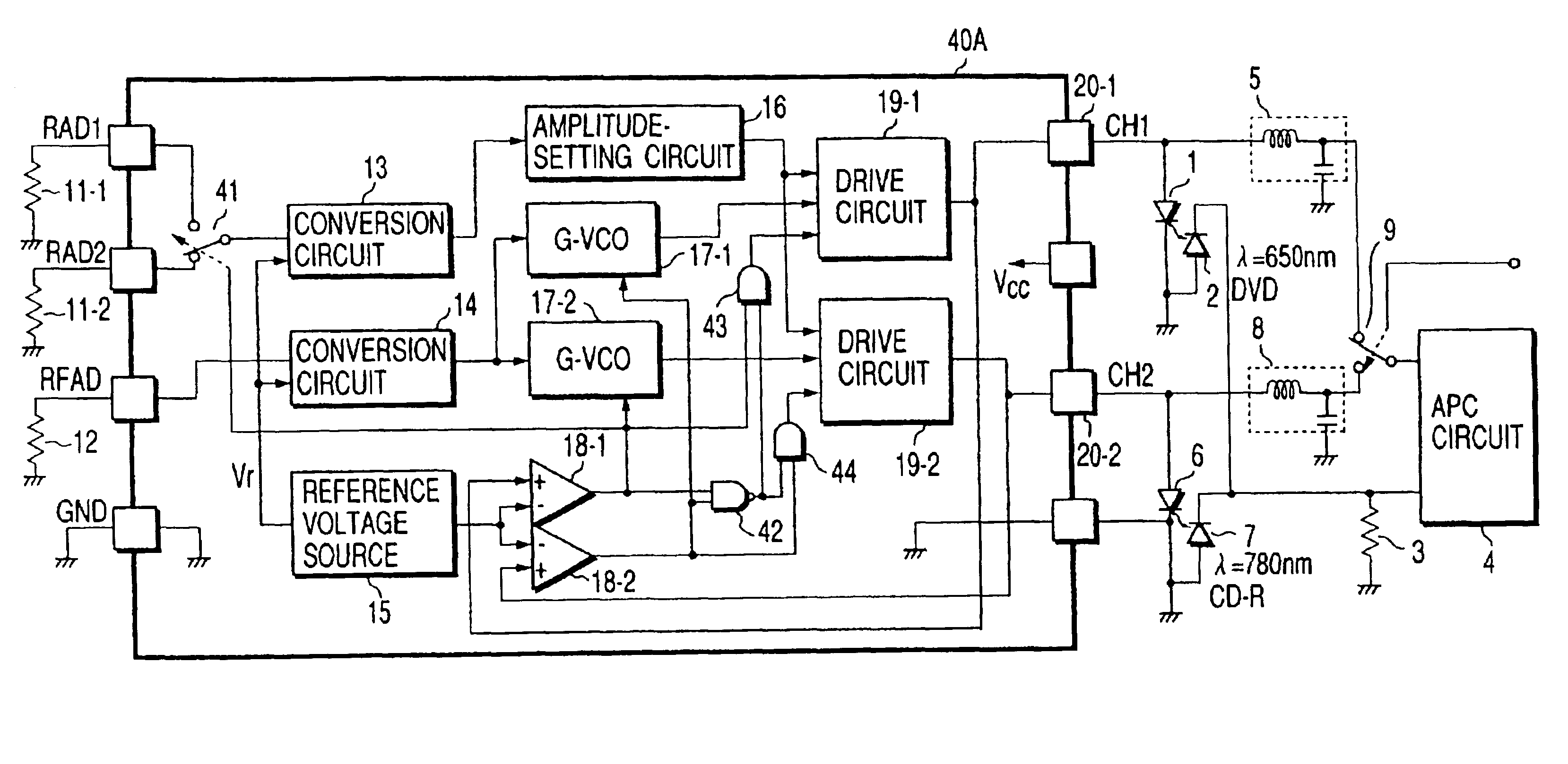 High-frequency current generating circuit and control device for controlling light intensity of laser diode