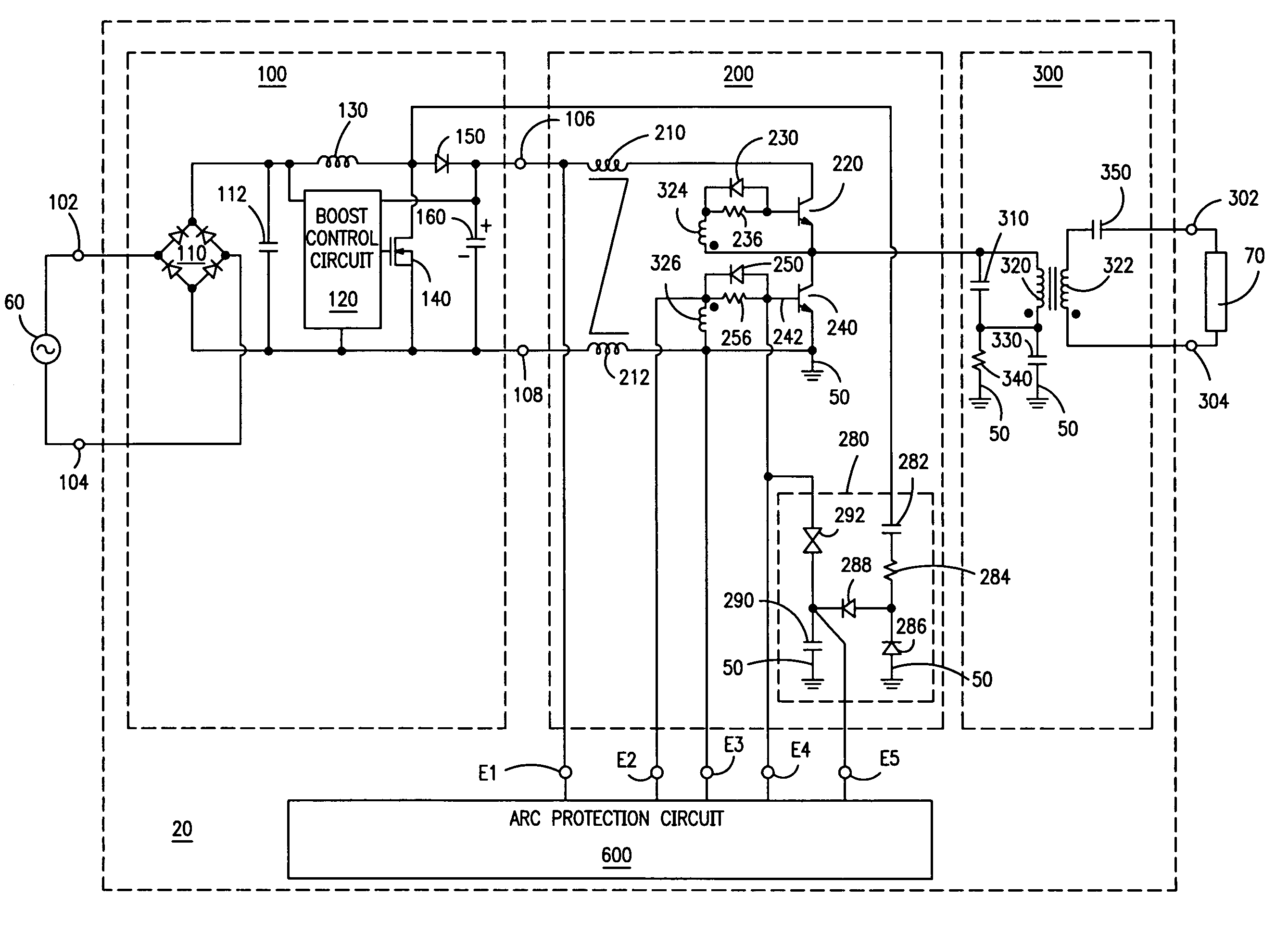 Ballast with arc protection circuit