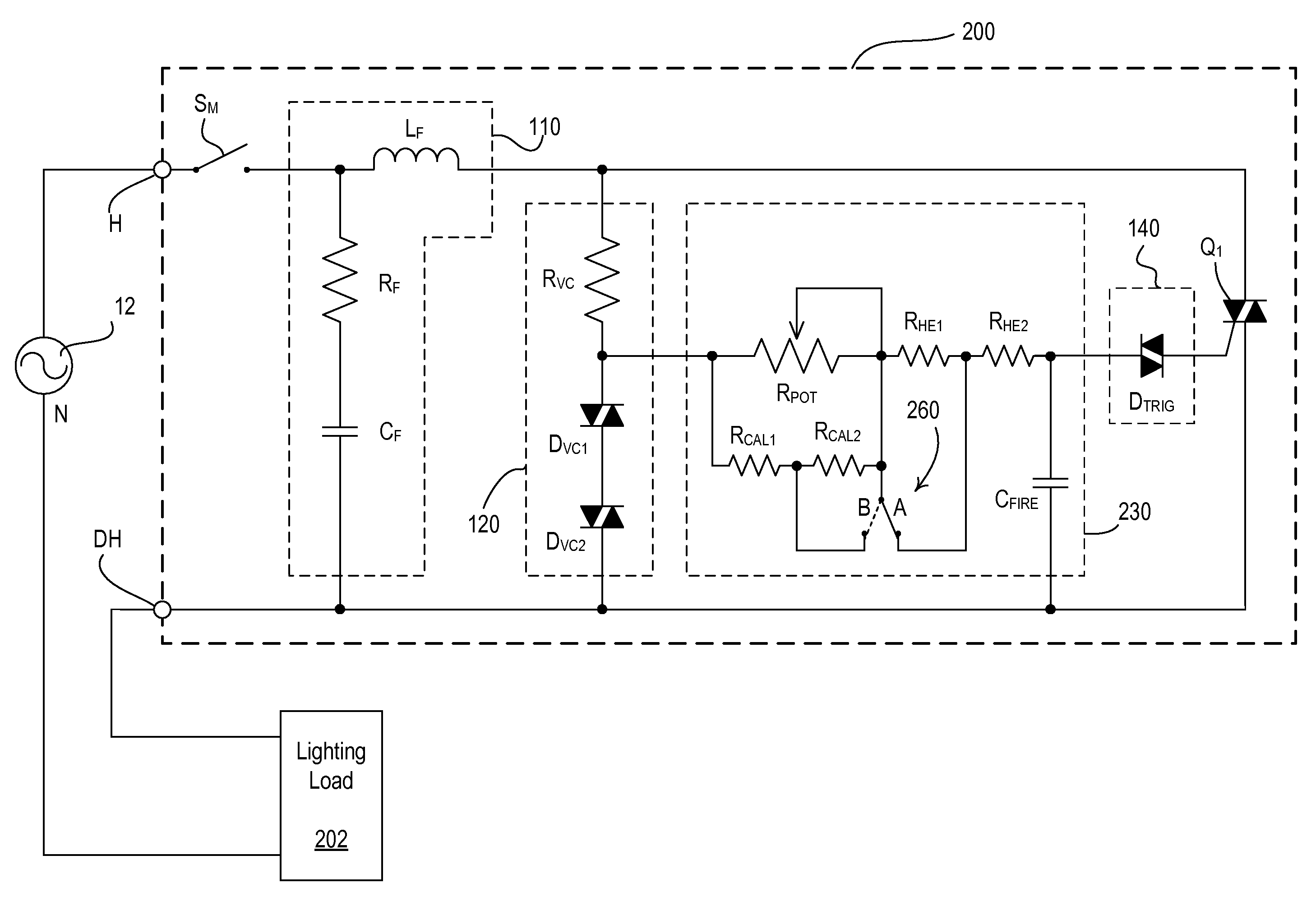 Two-wire dimmer circuit for a screw-in compact fluorescent lamp