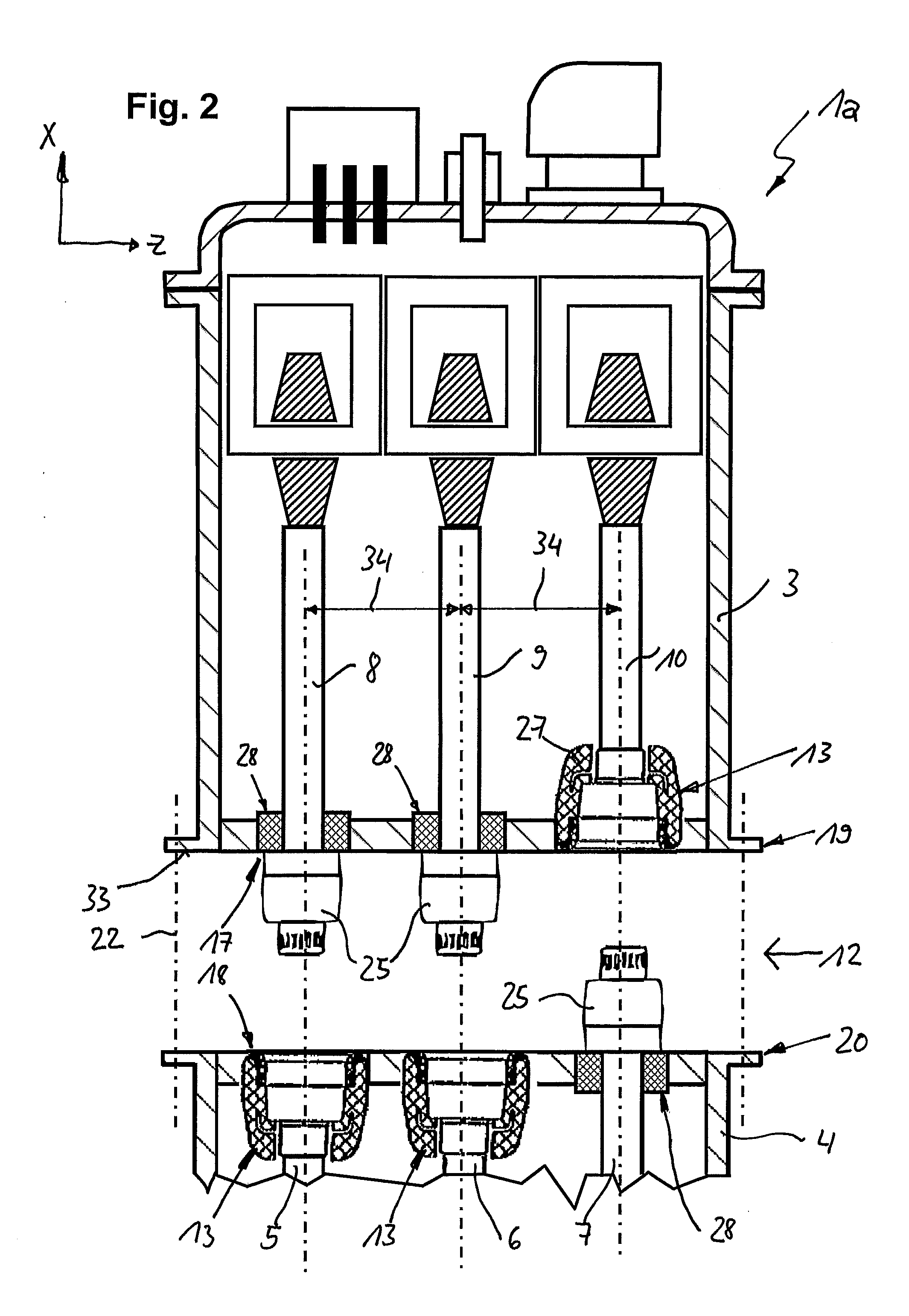 Plug-in primary power connections of two modules of a gas-insulated high-voltage switchgear assembly