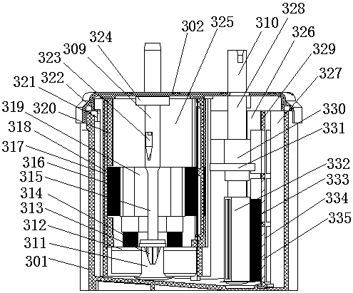 Three-cavity communication type sampling and filtering device and water-through filtering type sampling process thereof