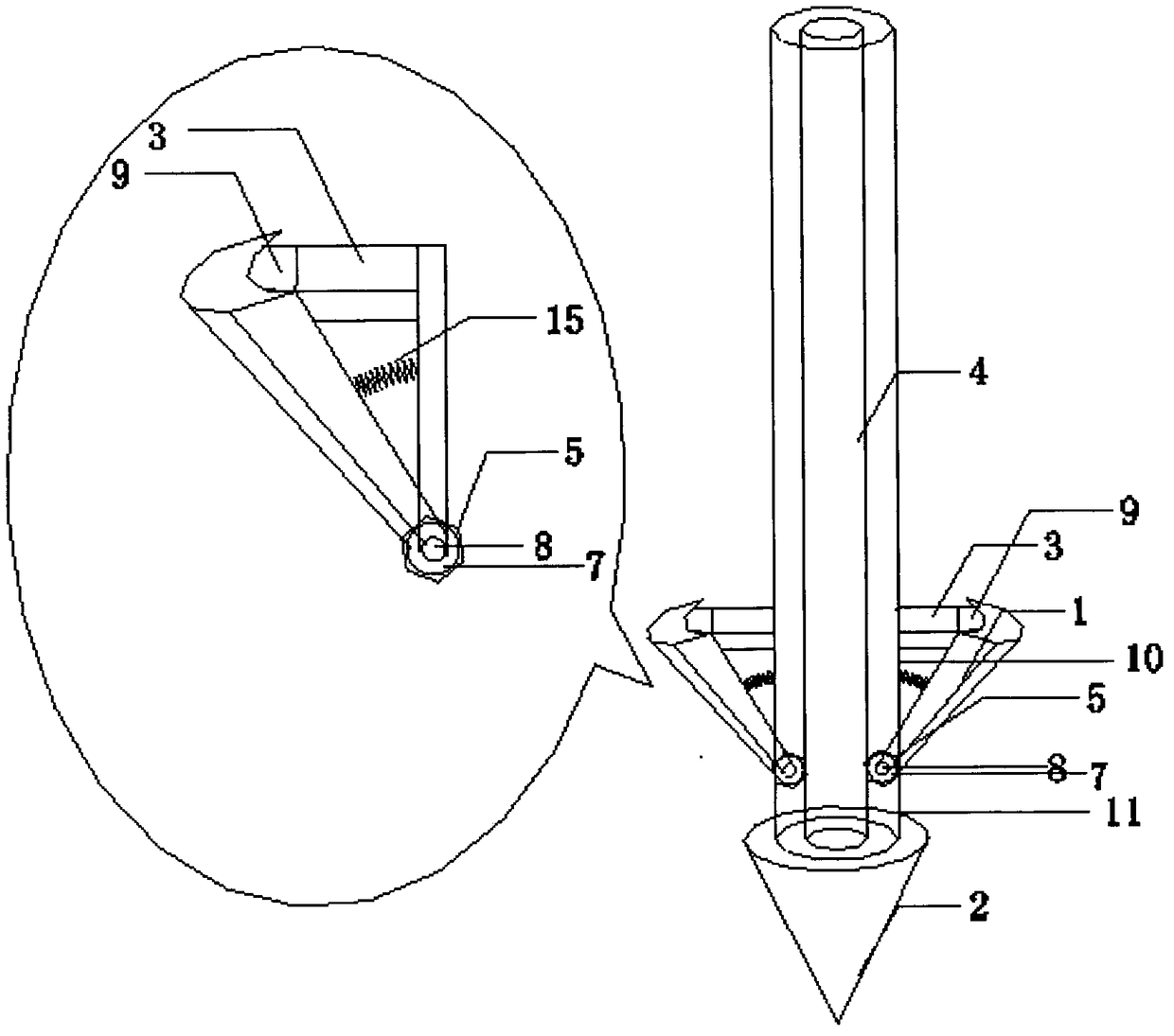 A steel pipe pile with hinged enlarged head