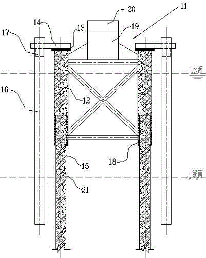 Jacket offshore wind turbine foundation with brackets and construction method thereof