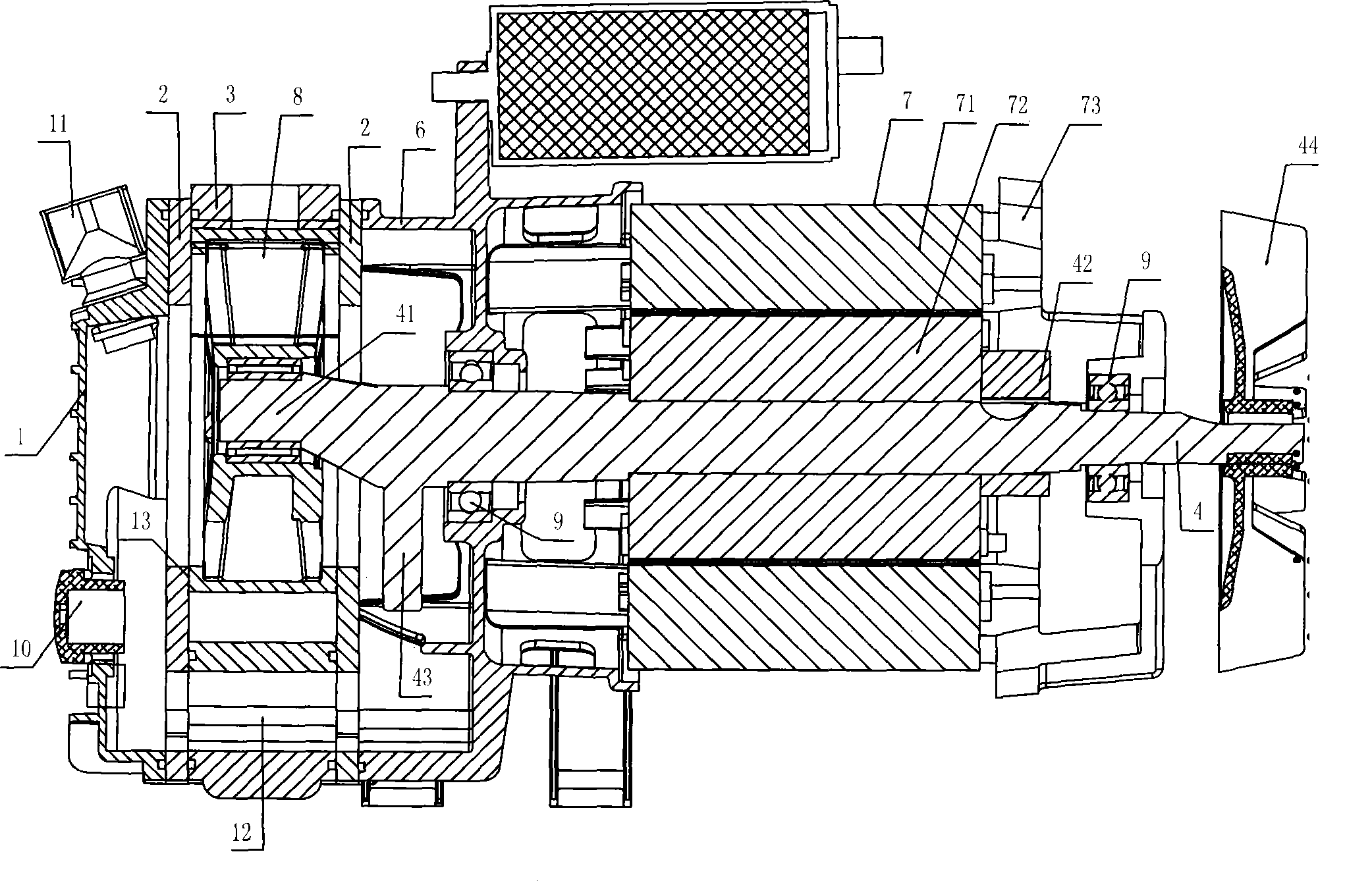 Integral translational rotating compression device