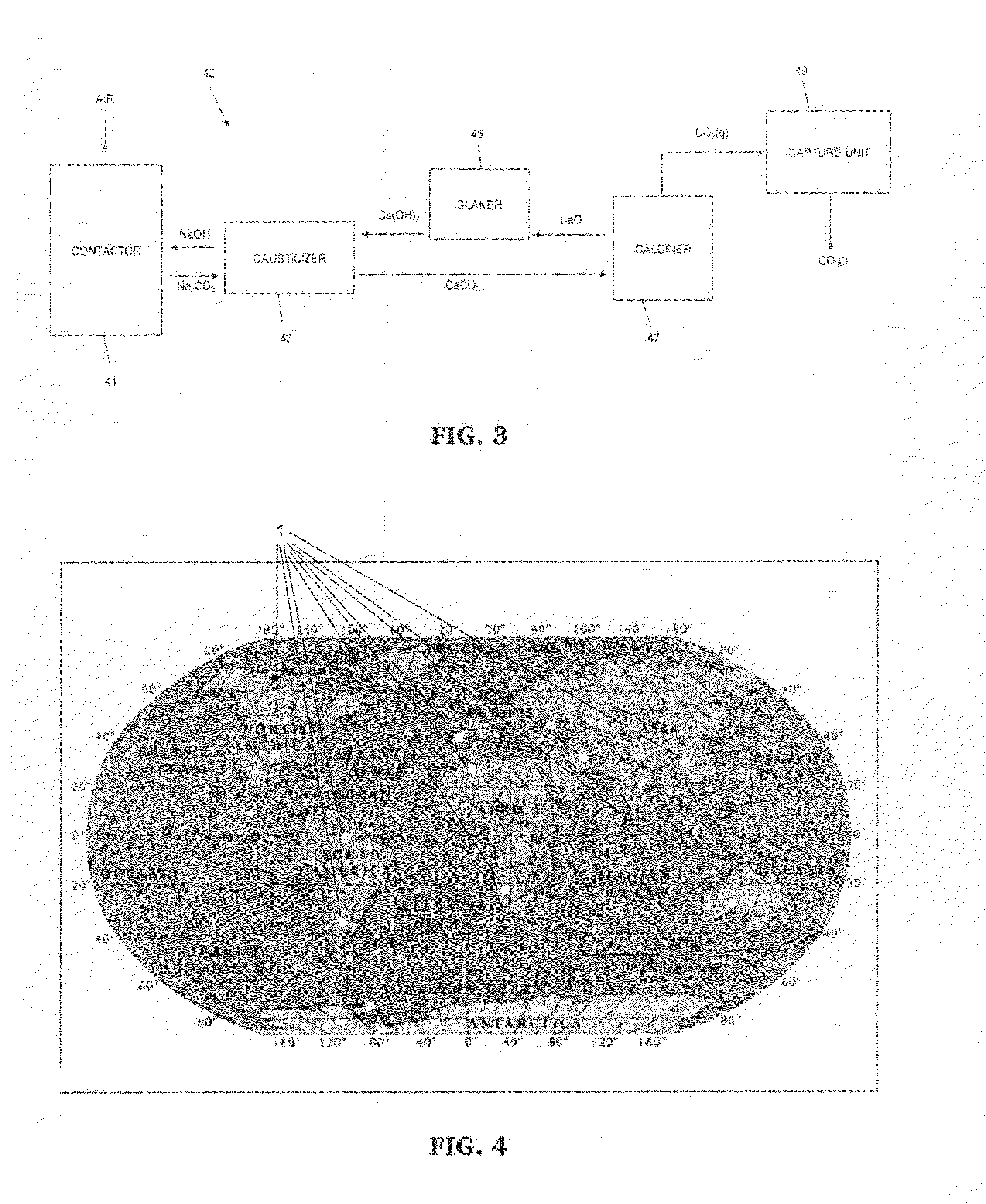 System and method for removing carbon dioxide from an atmosphere and global thermostat using the same