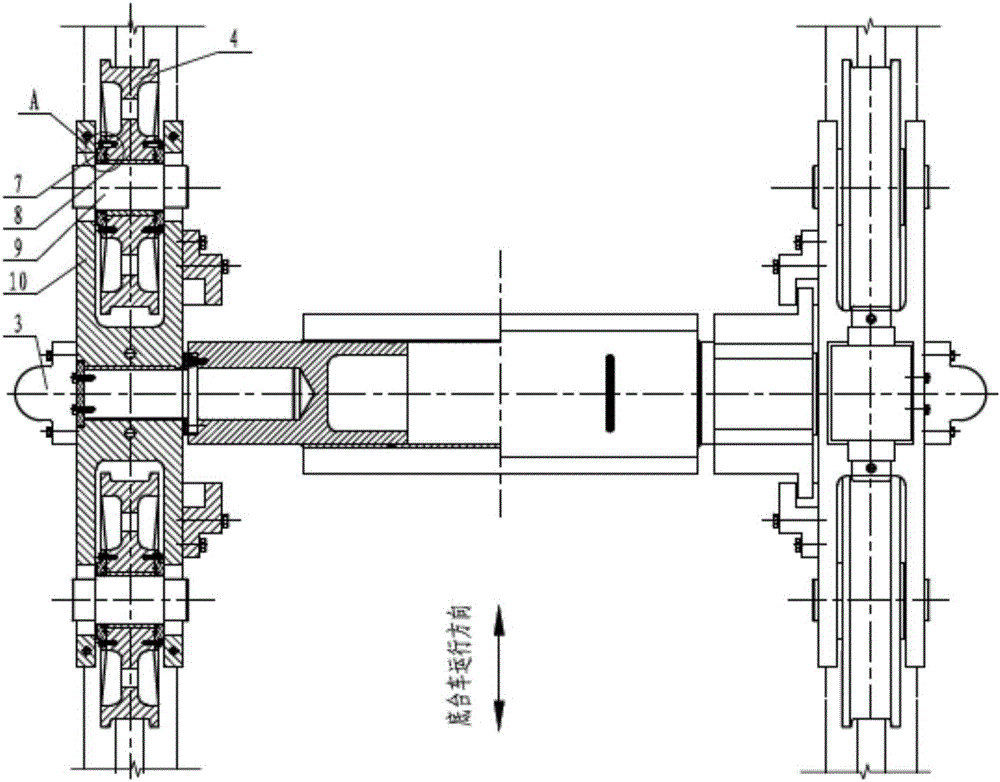 Horizontal pulled gate bottom trolley with rolling wheels of self-lubricating bearing structure