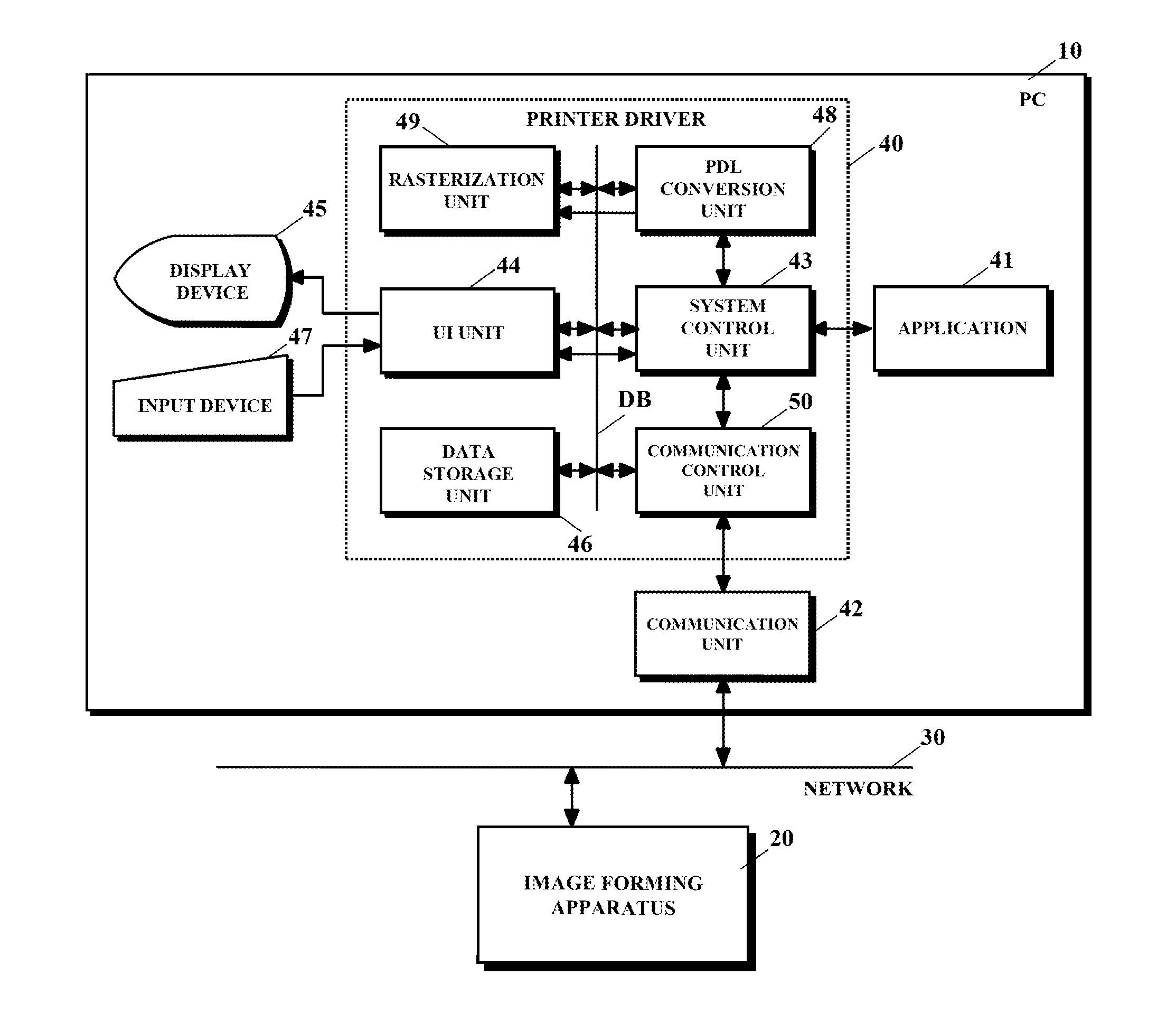 Computer-readable recording medium storing printer driver for causing computer to convert text or vector object into raster object, and printing method with the printer driver