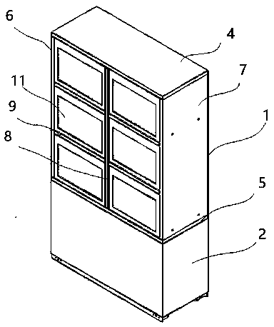 An intelligent self-lifting cabinet with a touch-sensitive transparent screen automatic door