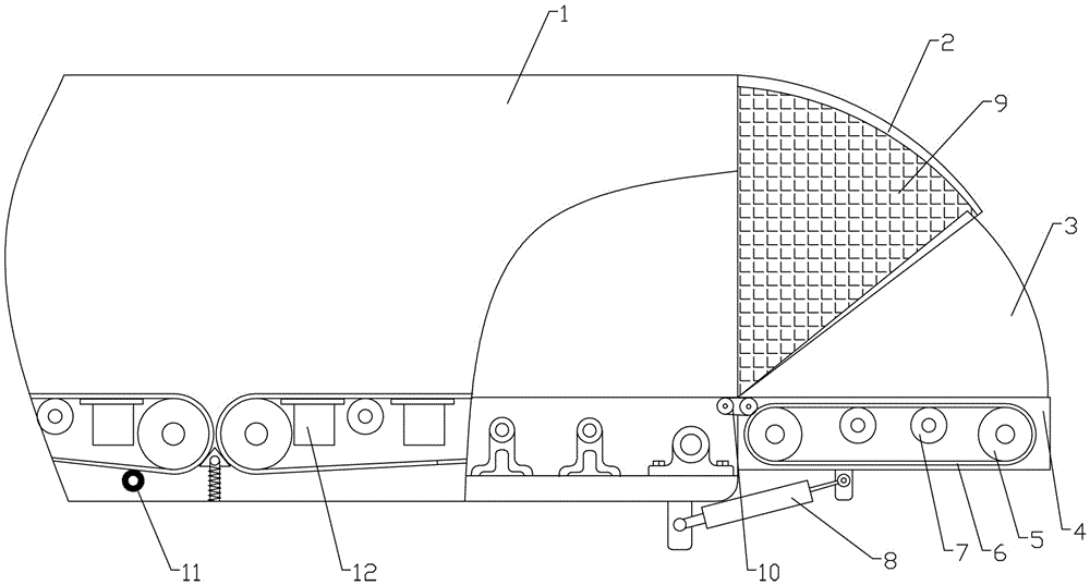 Inclined dumper door of freight carriage