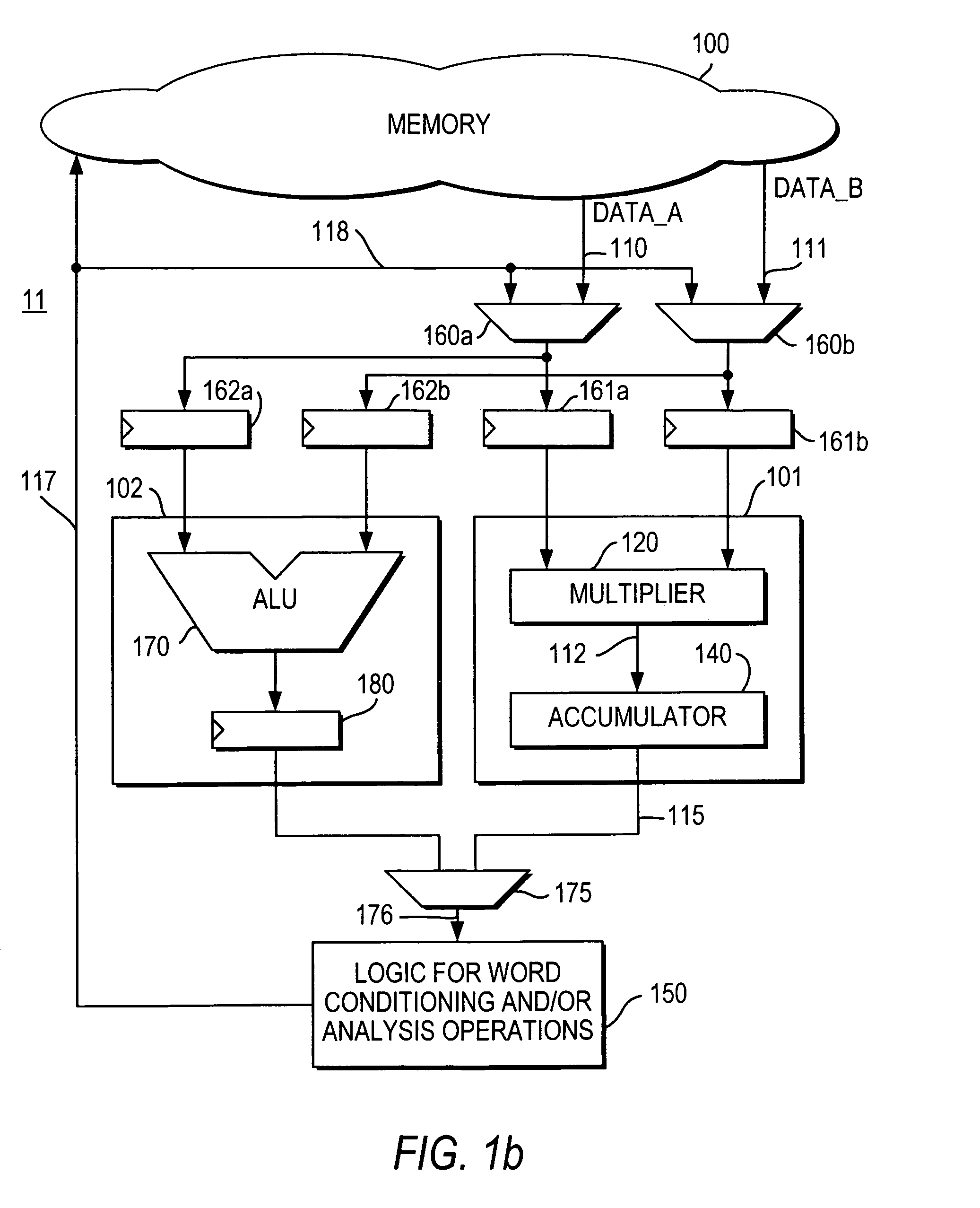 DSP processor architecture with write datapath word conditioning and analysis