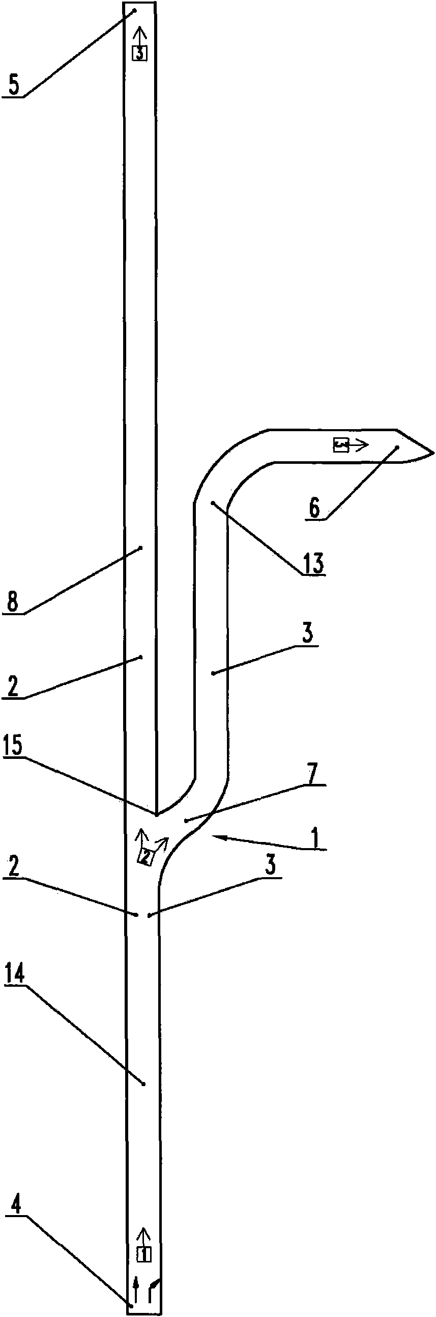 Combination bridge of two right-turn and straight-going "y"-shaped bifurcated bridges