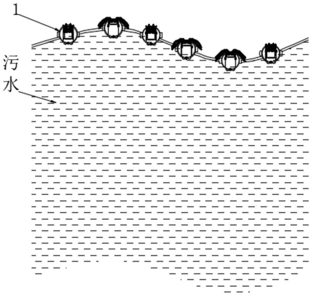 Ribbon-imitating cylinder type magnetic telescopic oil absorption floating ball for domestic sewage