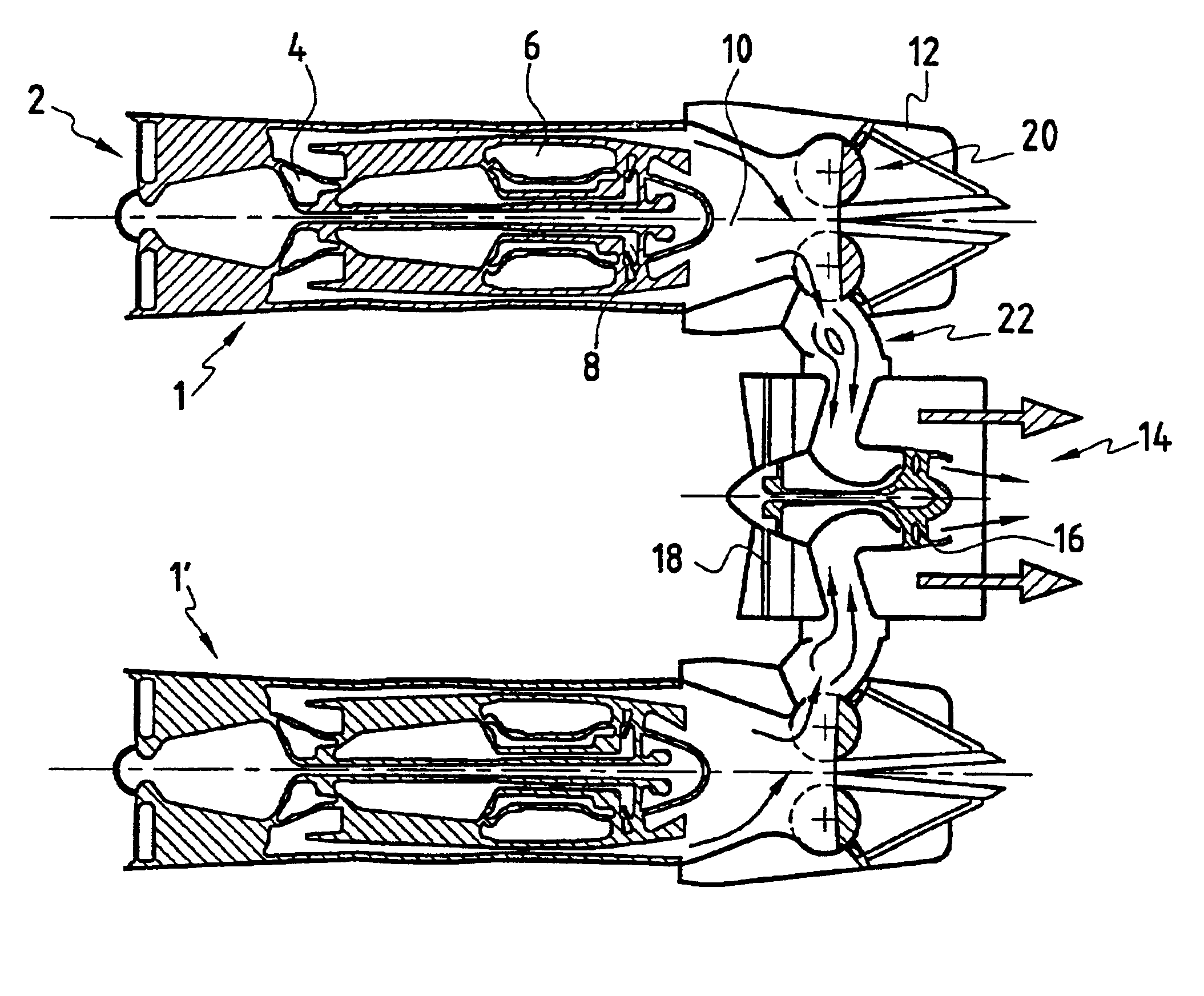 Variable cycle propulsion system with gas tapping for a supersonic airplane, and a method of operation