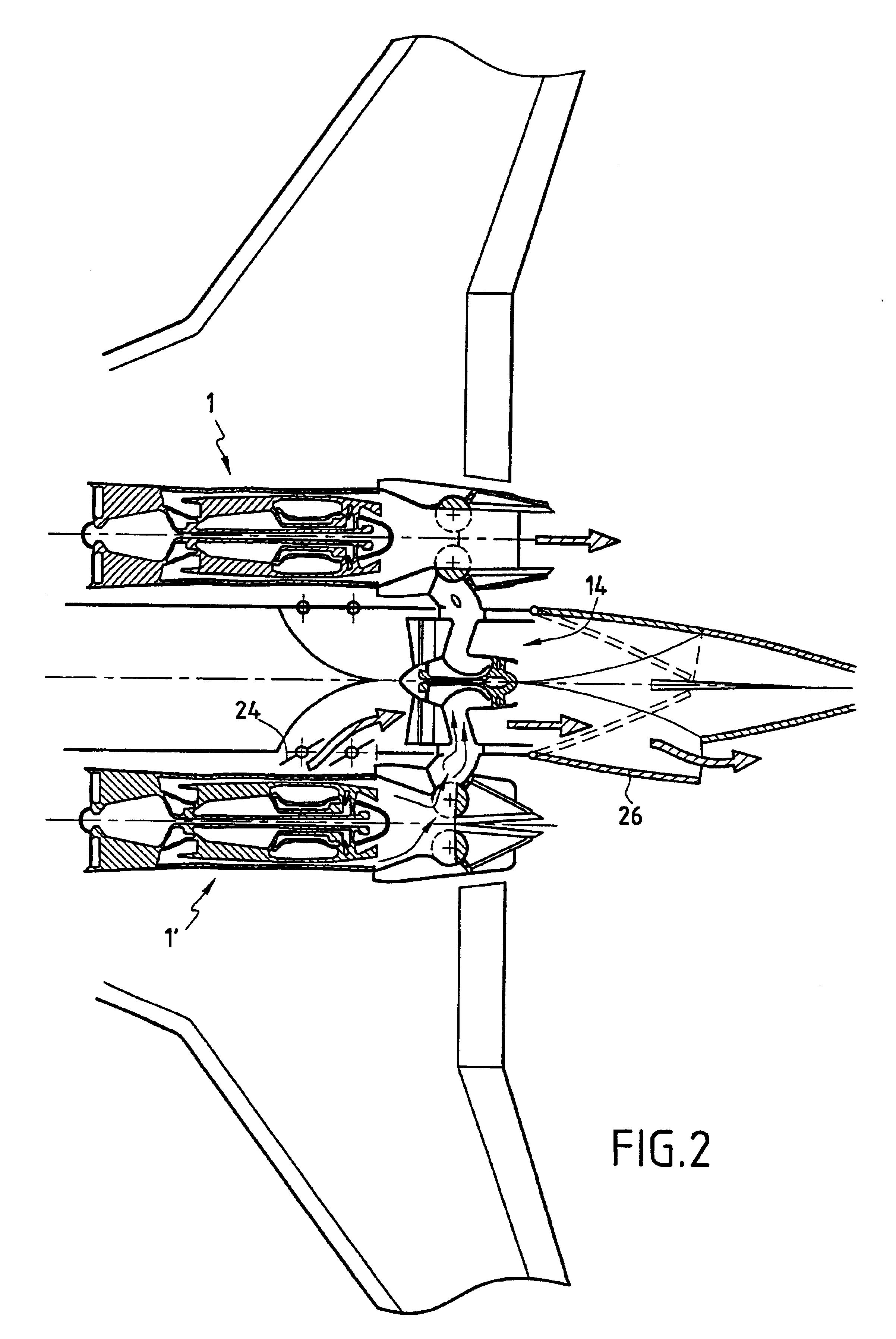 Variable cycle propulsion system with gas tapping for a supersonic airplane, and a method of operation