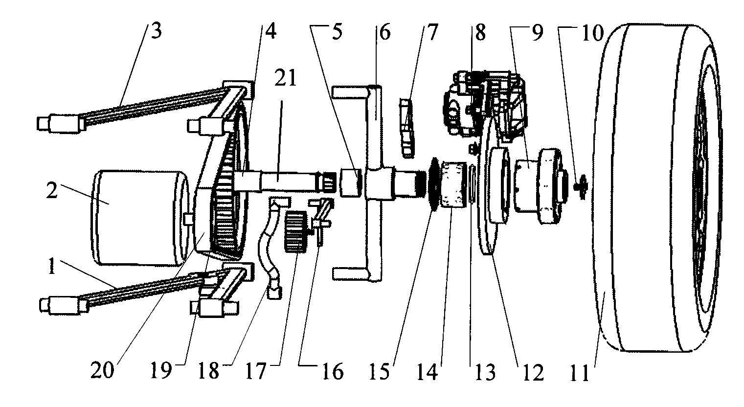 Double trailing arm type suspension fork wheel edge drive structure of new-type electric car