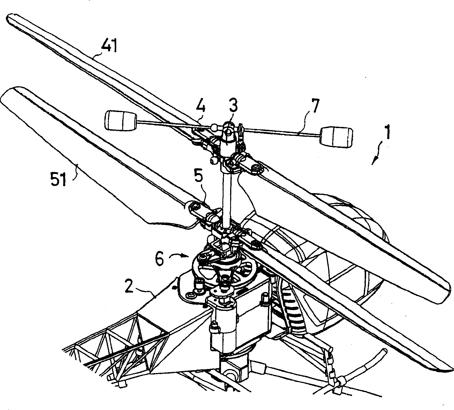 Coaxile reverse rotating type radio controlled vertiplane