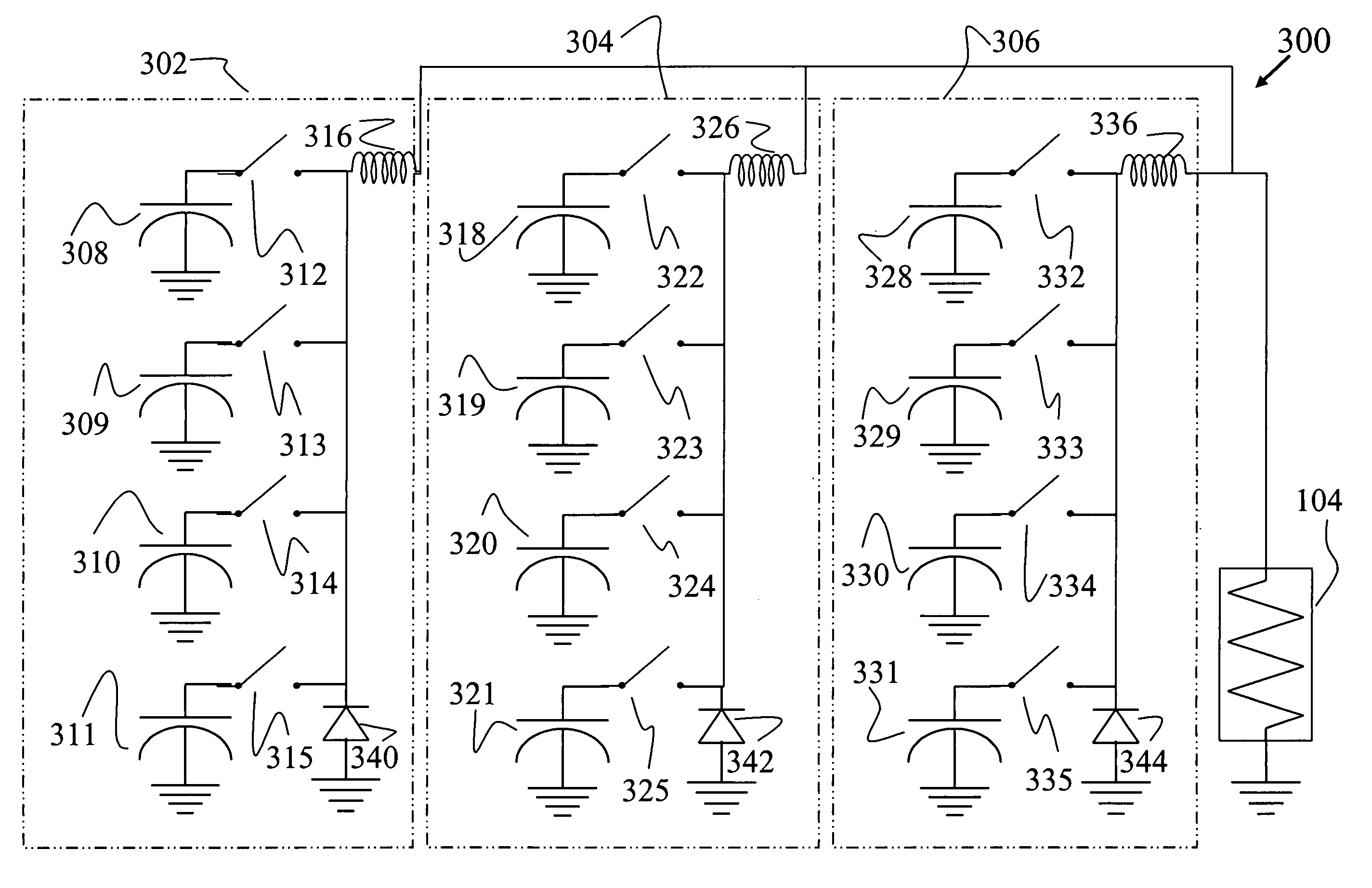 Capacitor pulse forming network with multiple pulse inductors