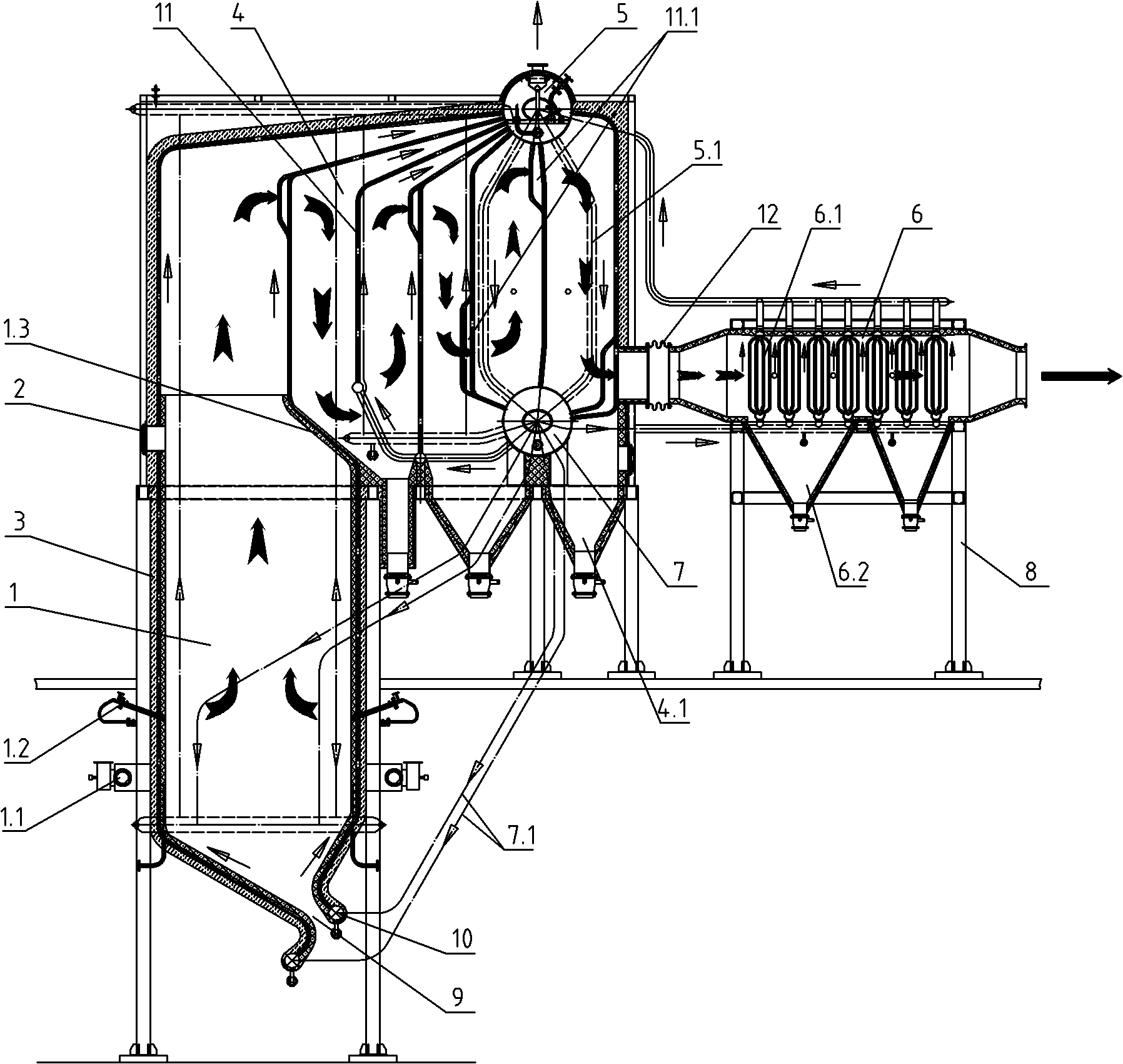 Incineration boiler for saline waste liquid