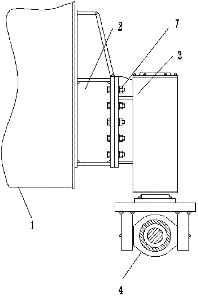 Connecting base structure of hydraulic cylinder of material rake of material taking machine