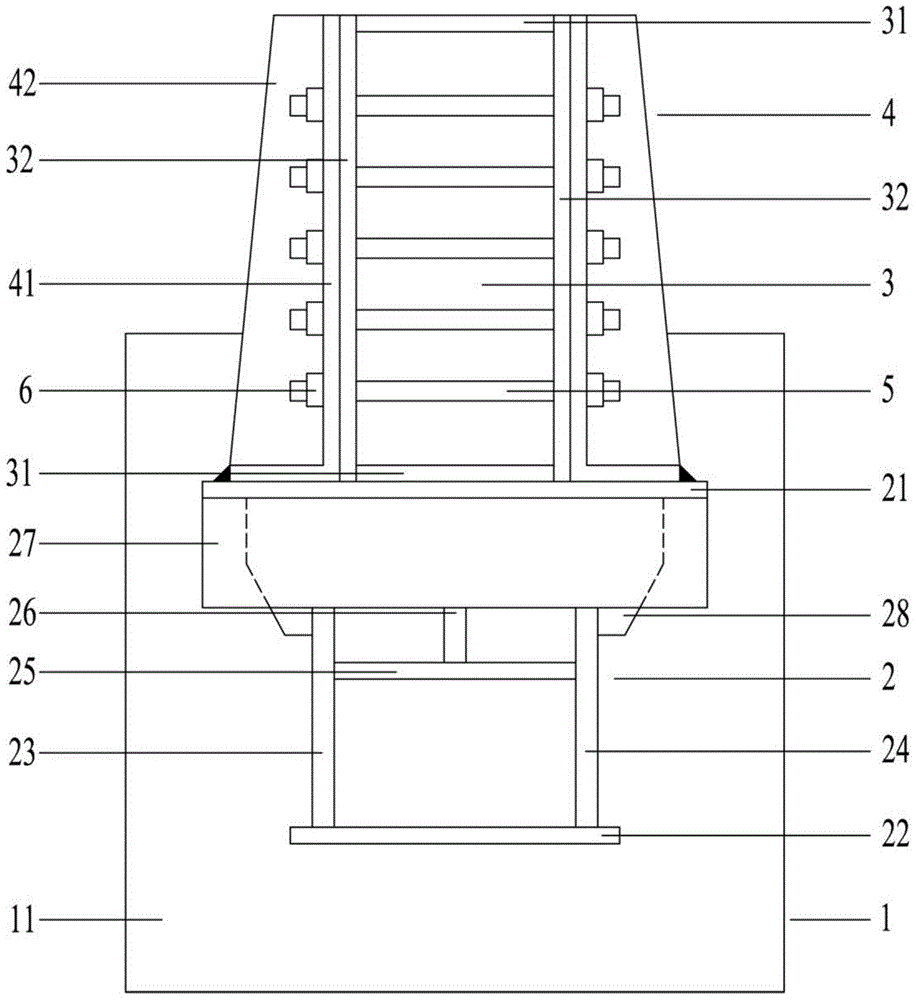 A connection structure of a tower crane support beam