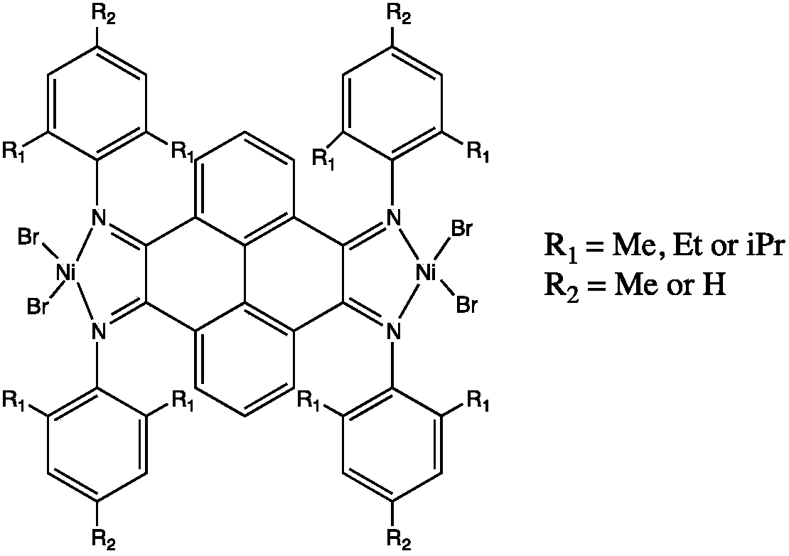 Dicaryon pyrene (alpha-diimine) nickel olefin catalyst and preparation method and application thereof