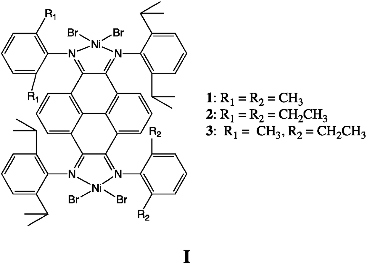 Dicaryon pyrene (alpha-diimine) nickel olefin catalyst and preparation method and application thereof