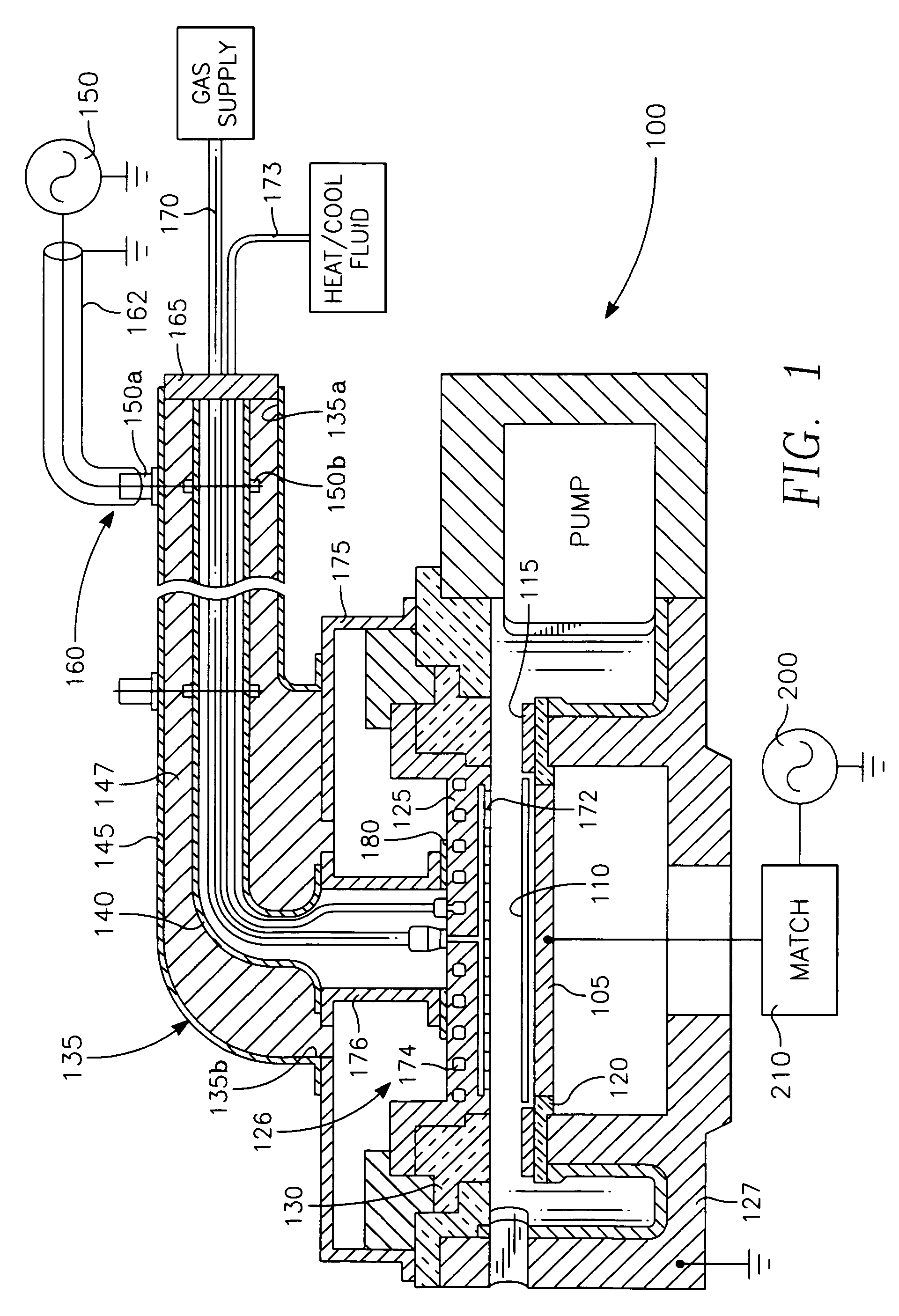 Plasma reactor overhead source power electrode with low arcing tendency, cylindrical gas outlets and shaped surface