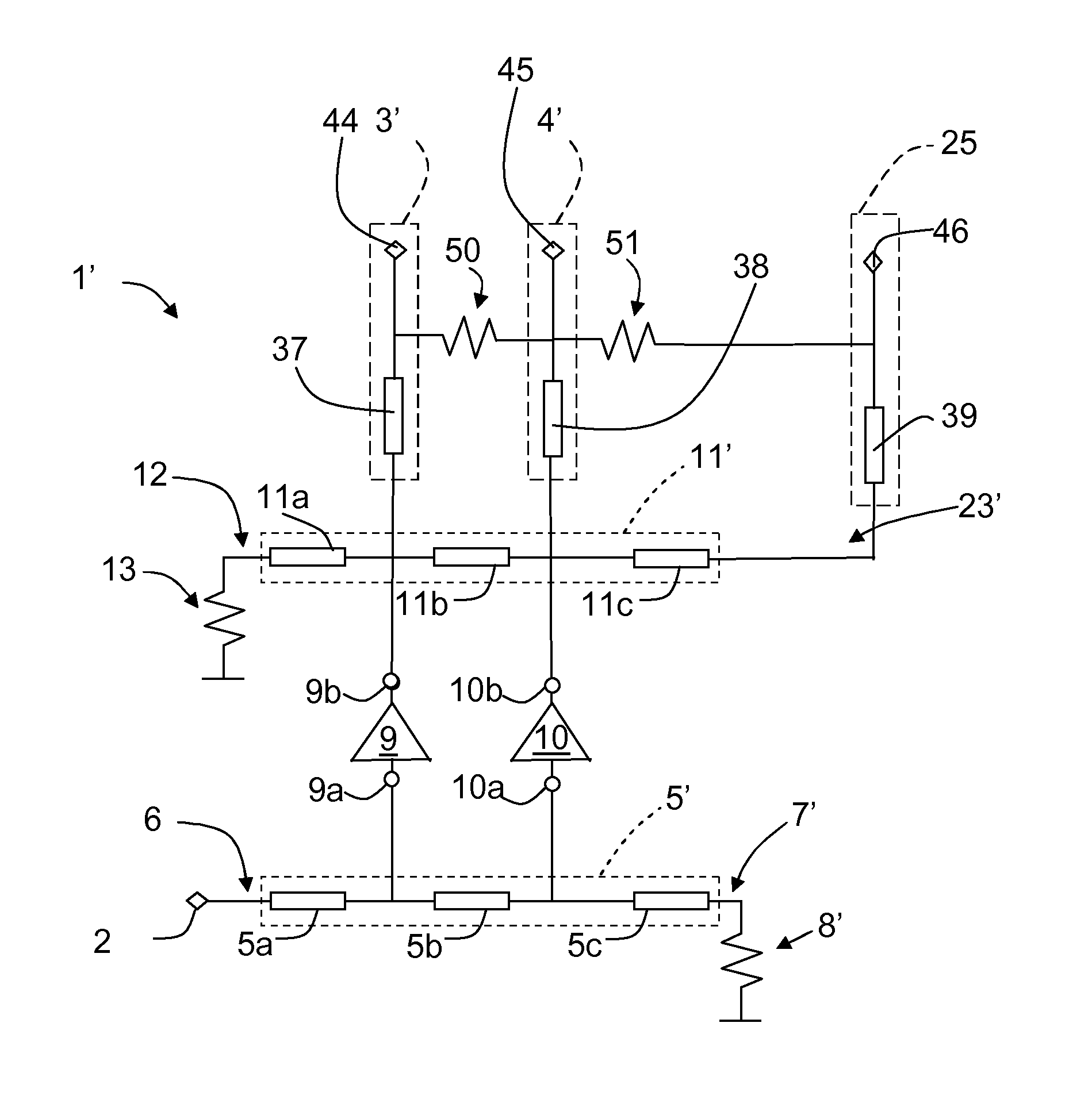 Signal directing means for dividing an input signal into at least two output signals or combining at least two input signals into one output signal