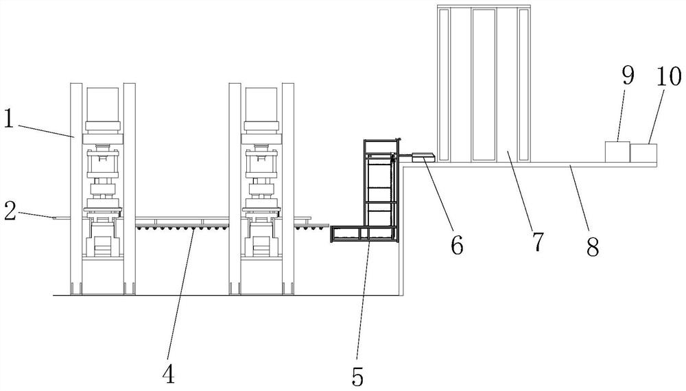 Automatic production line from ferrite pressing to furnace feeding and implementation method of automatic production line