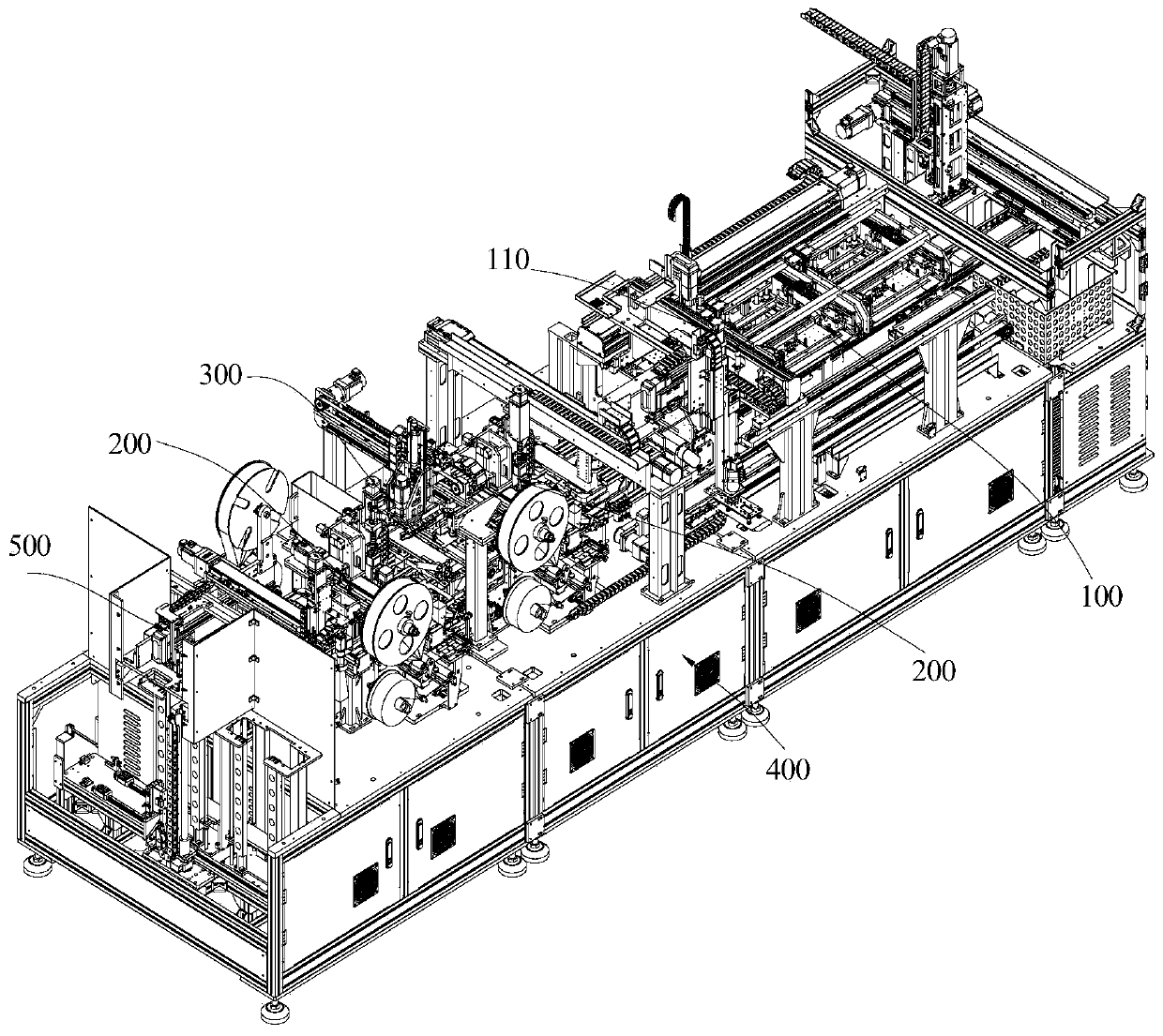 Automatic production line for paper box labeling and folding