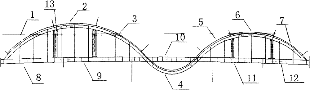 Arched beam combination bridge lifting construction method