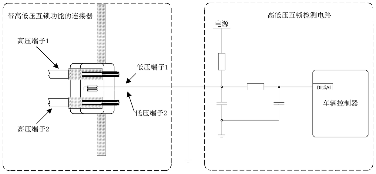 Electric vehicle and its high and low voltage interlock detection circuit and interlock signal detection method