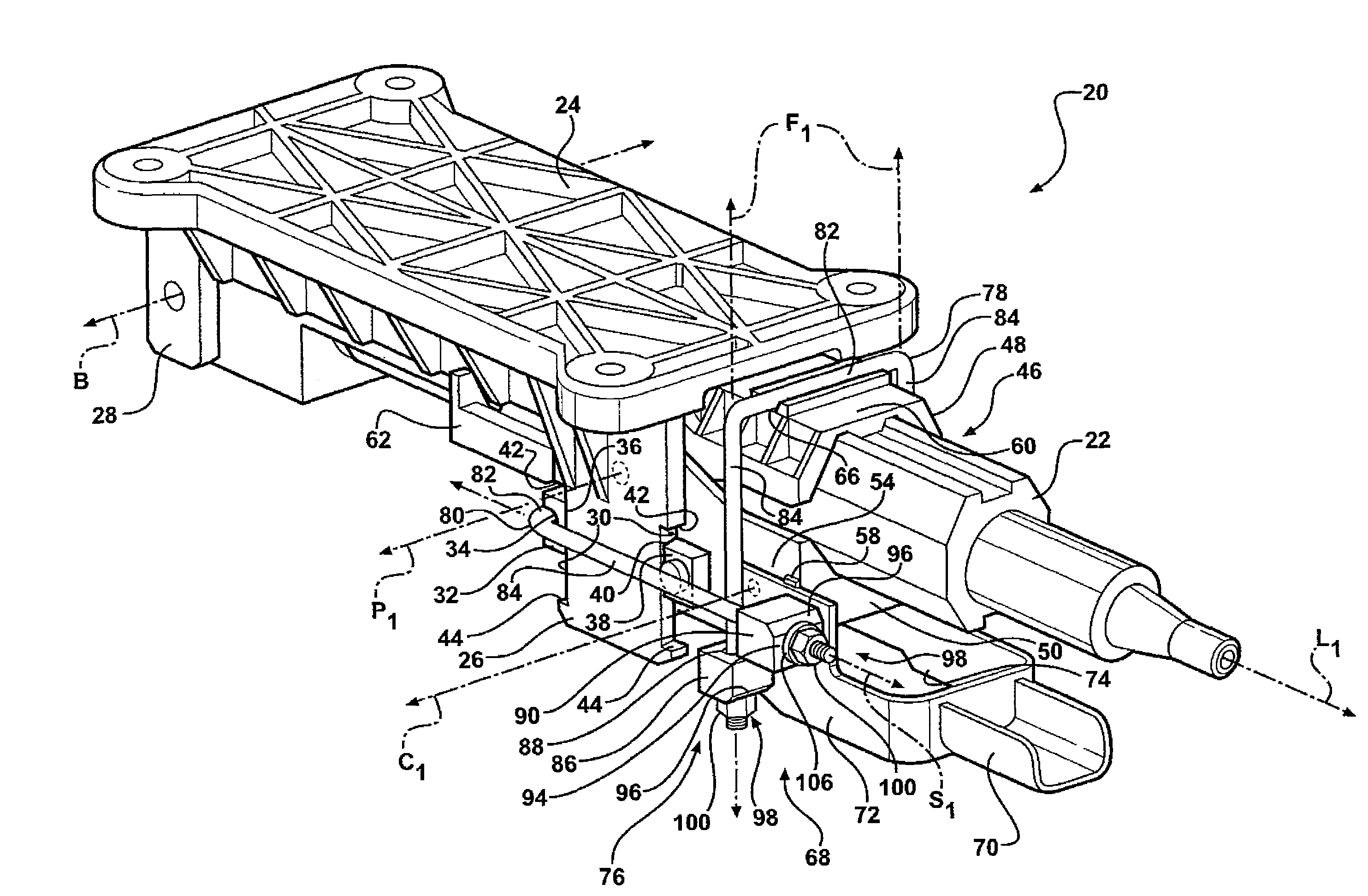 Adjustable steering column assembly for a vehicle