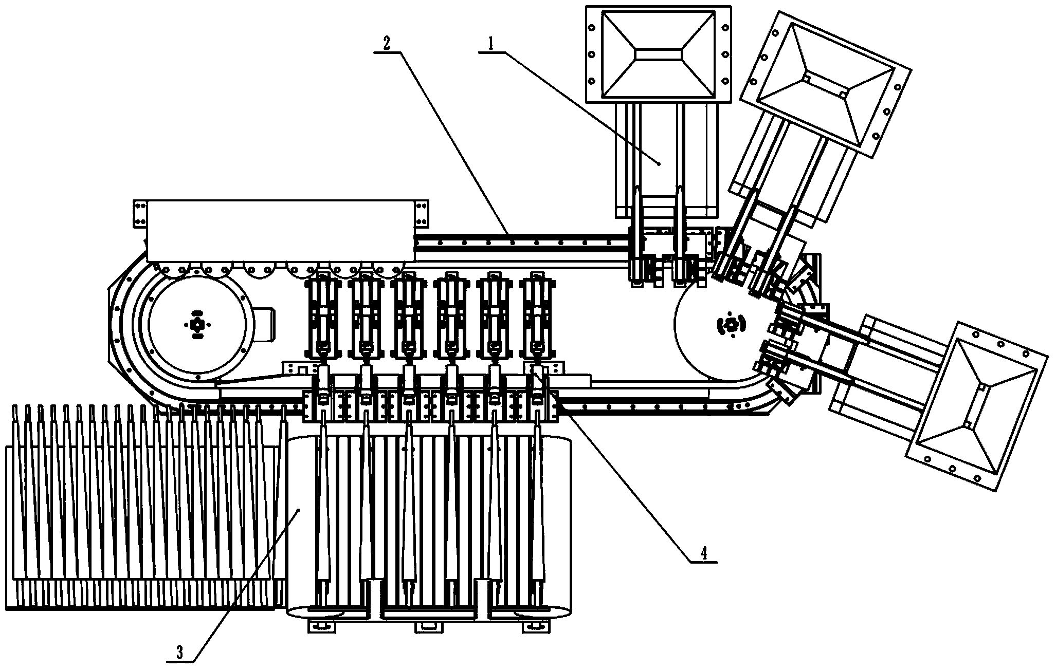 Automatic assembly line for umbrella tails of umbrellas