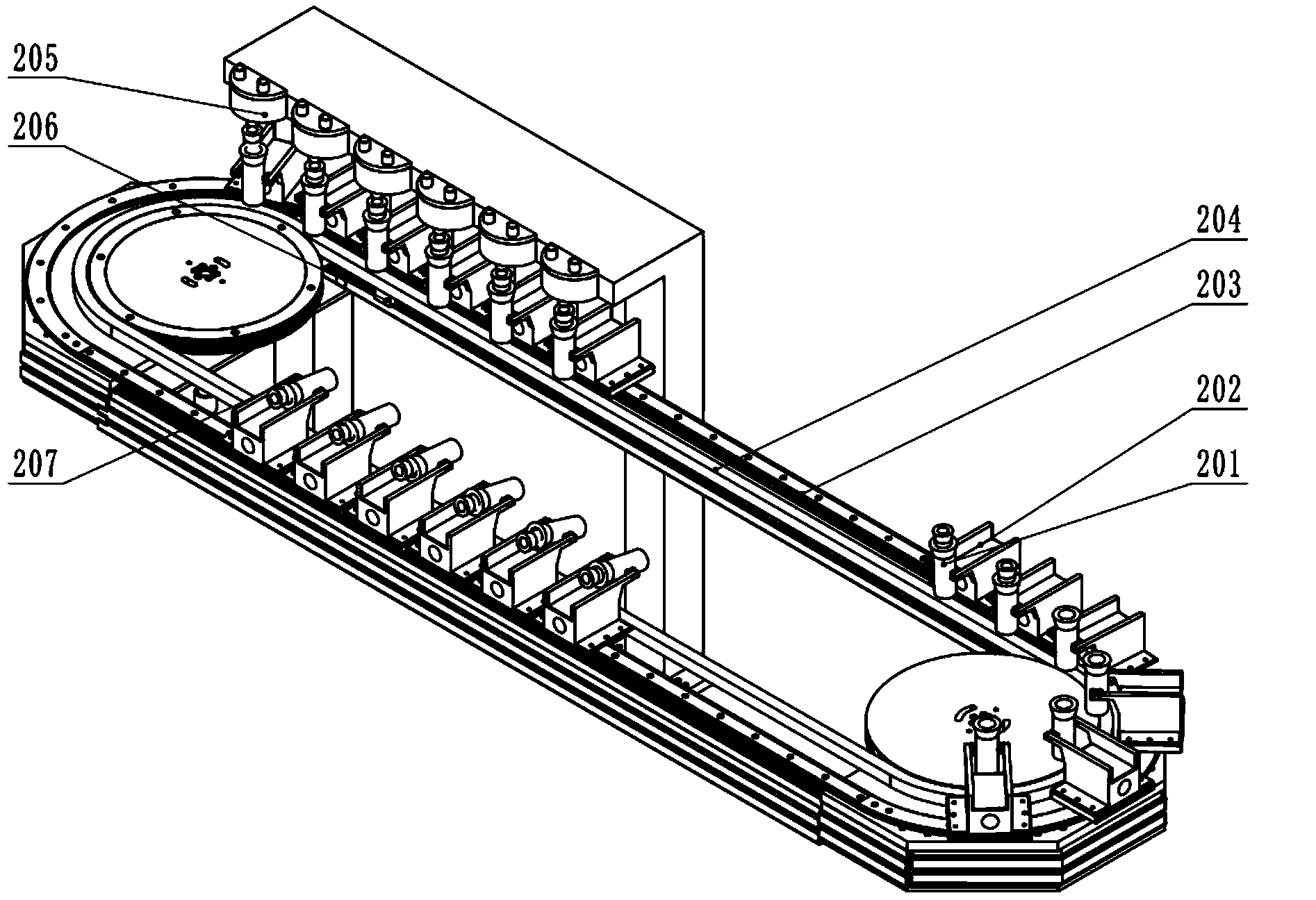 Automatic assembly line for umbrella tails of umbrellas