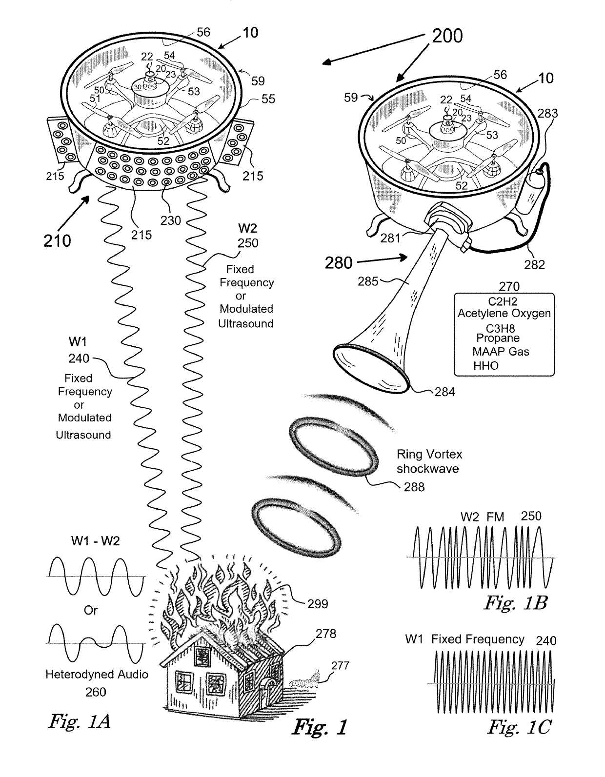 Multifunction Firefighting Infrasound, Hailstone, Plant Pollination Drone Apparatus and Method