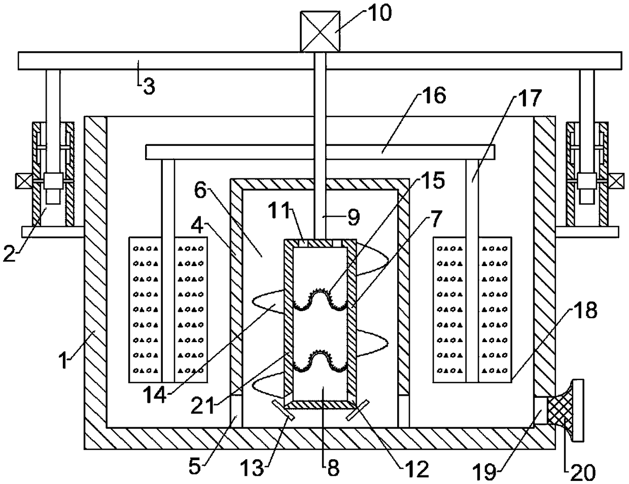 Textile slurry mixing device on basis of gear and rack lifting