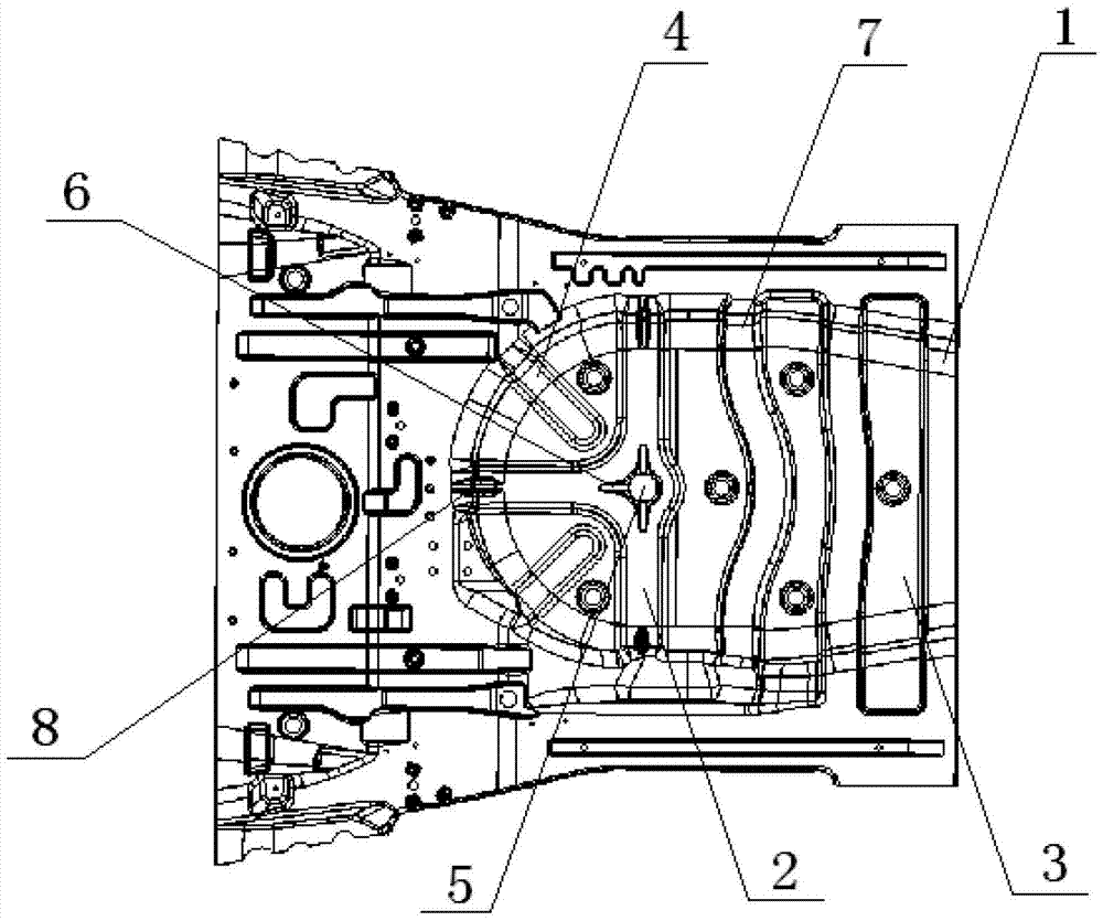 Reinforcing structure of saloon car rear floor spare wheel groove