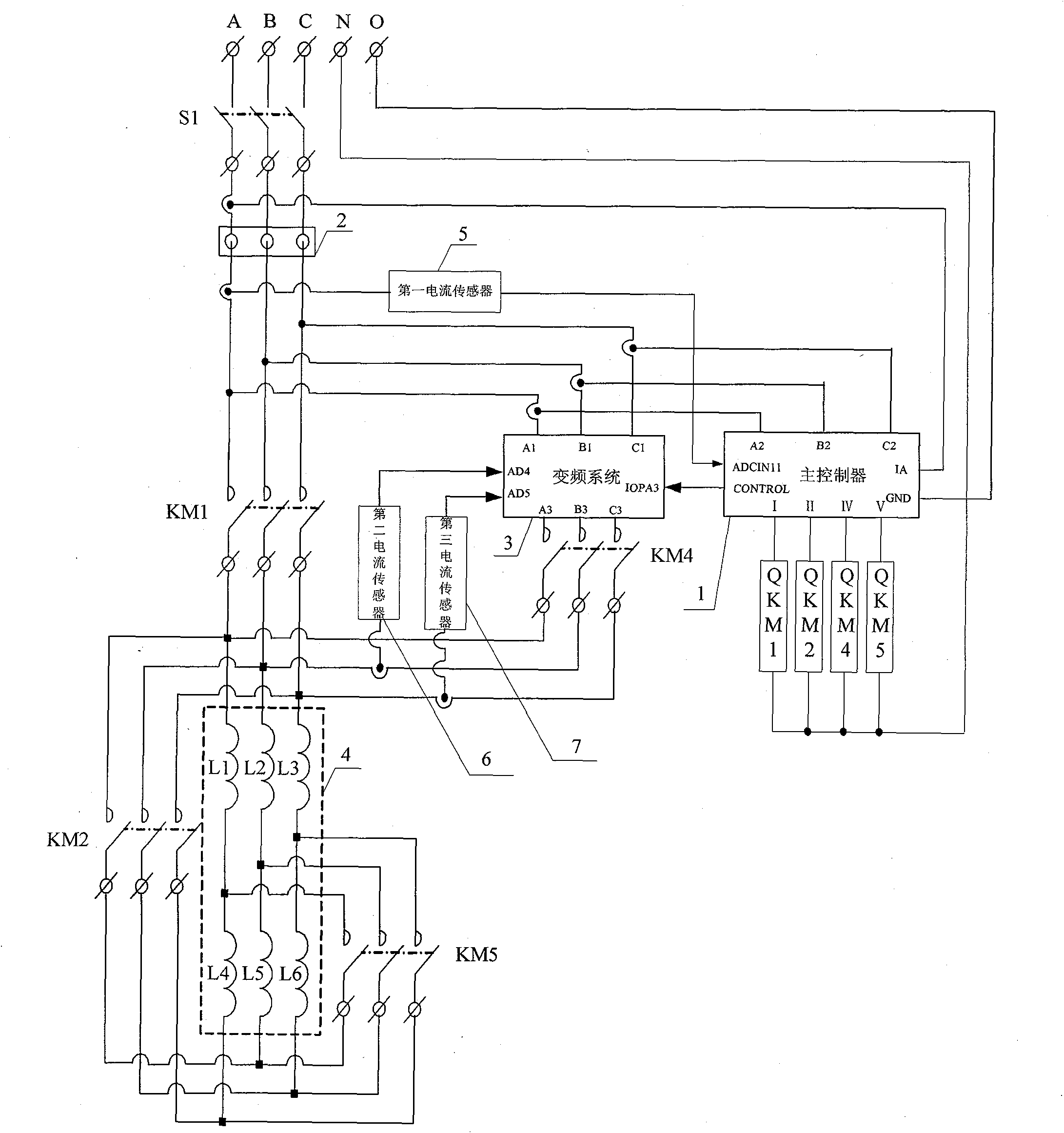 Dragging device with high starting performance induction motor and frequency transformer cooperatively running