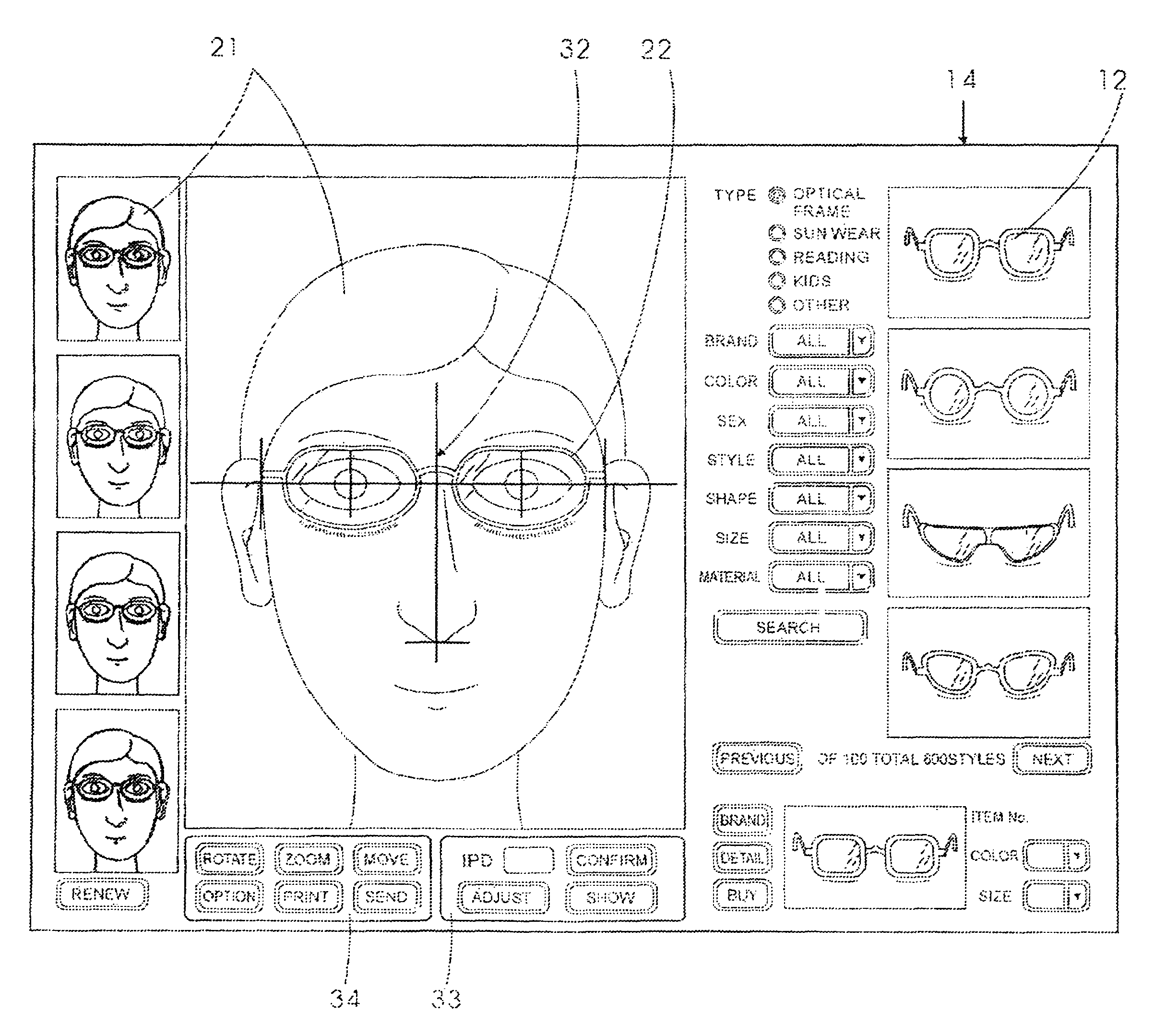 Method and the associate mechanism for stored-image database-driven spectacle frame fitting services over public network