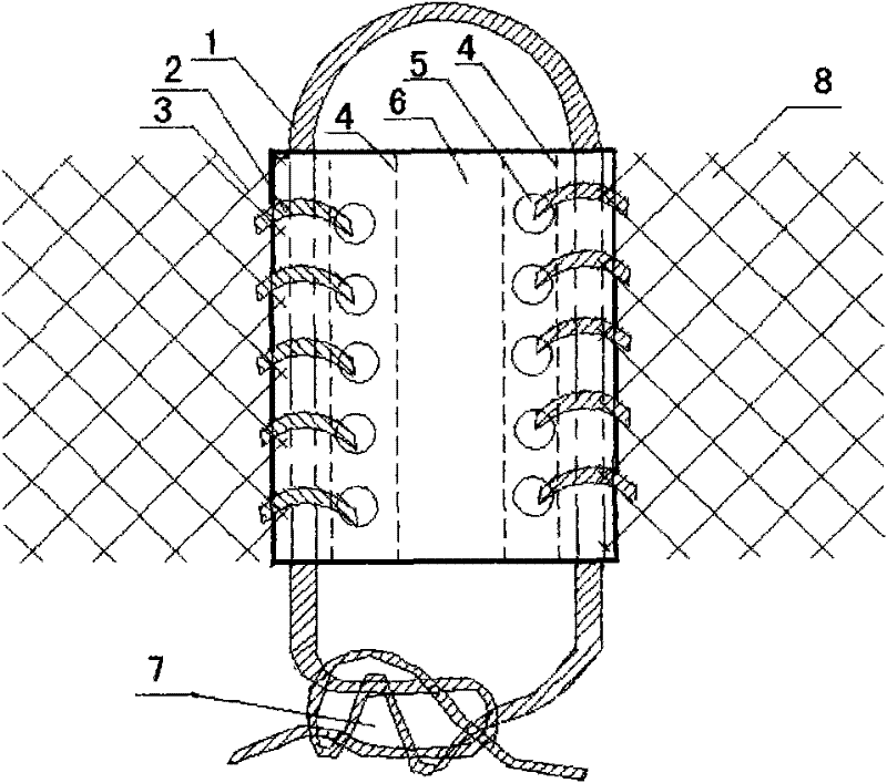 Connection method for adjacent meshes of copper alloy trapezius net