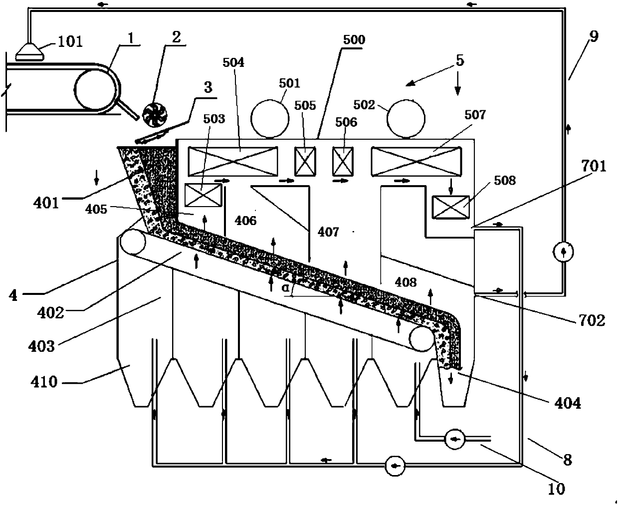 Sintering ore grate furnace cooling and waste heat utilization device and waste heat utilization method