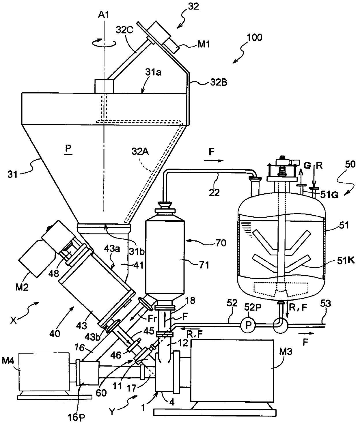 Dispersion/mixture system with dispersion/mixture pump used for manufacturing slurry containing carbon